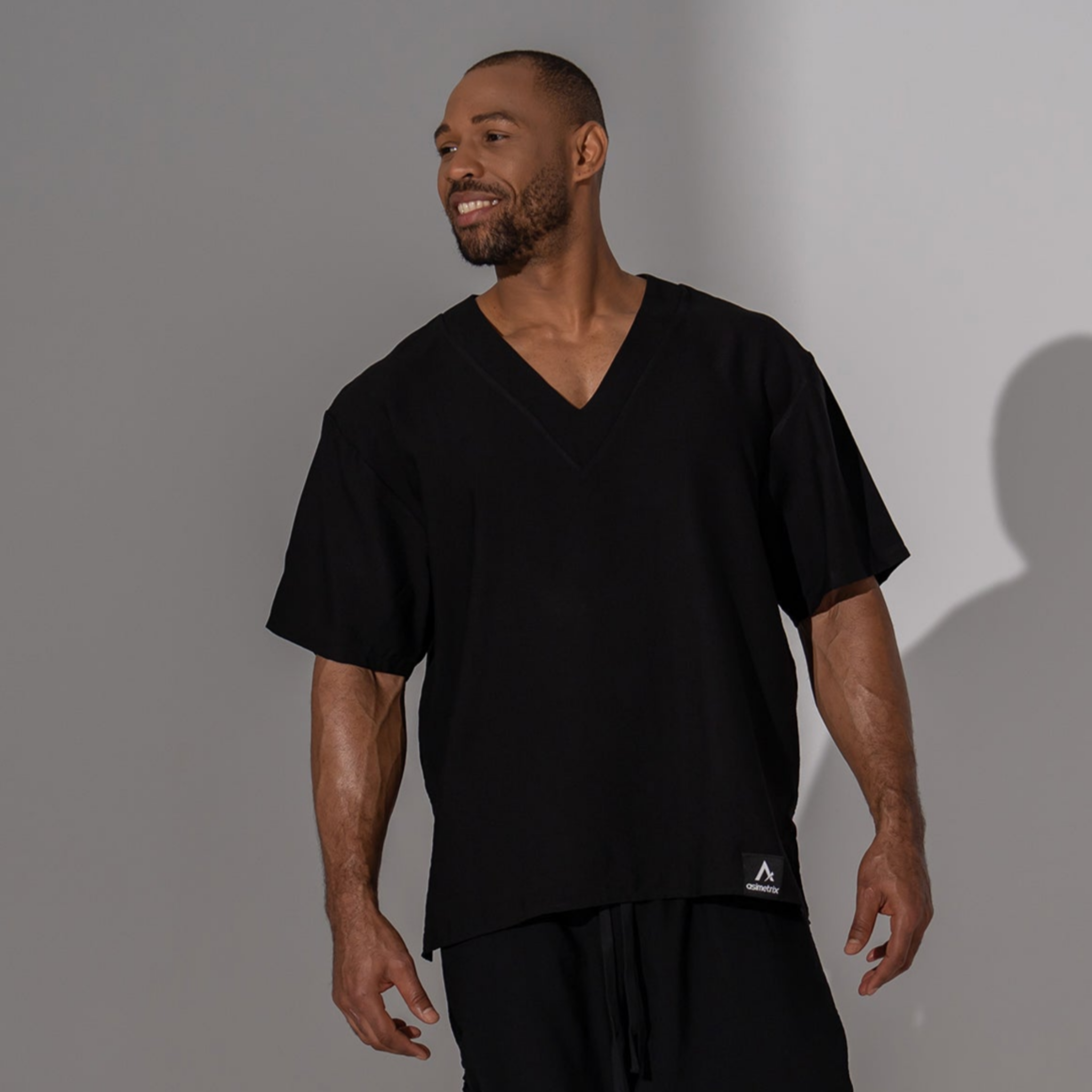 Bluză bărbătească negru din in – Asimetrix