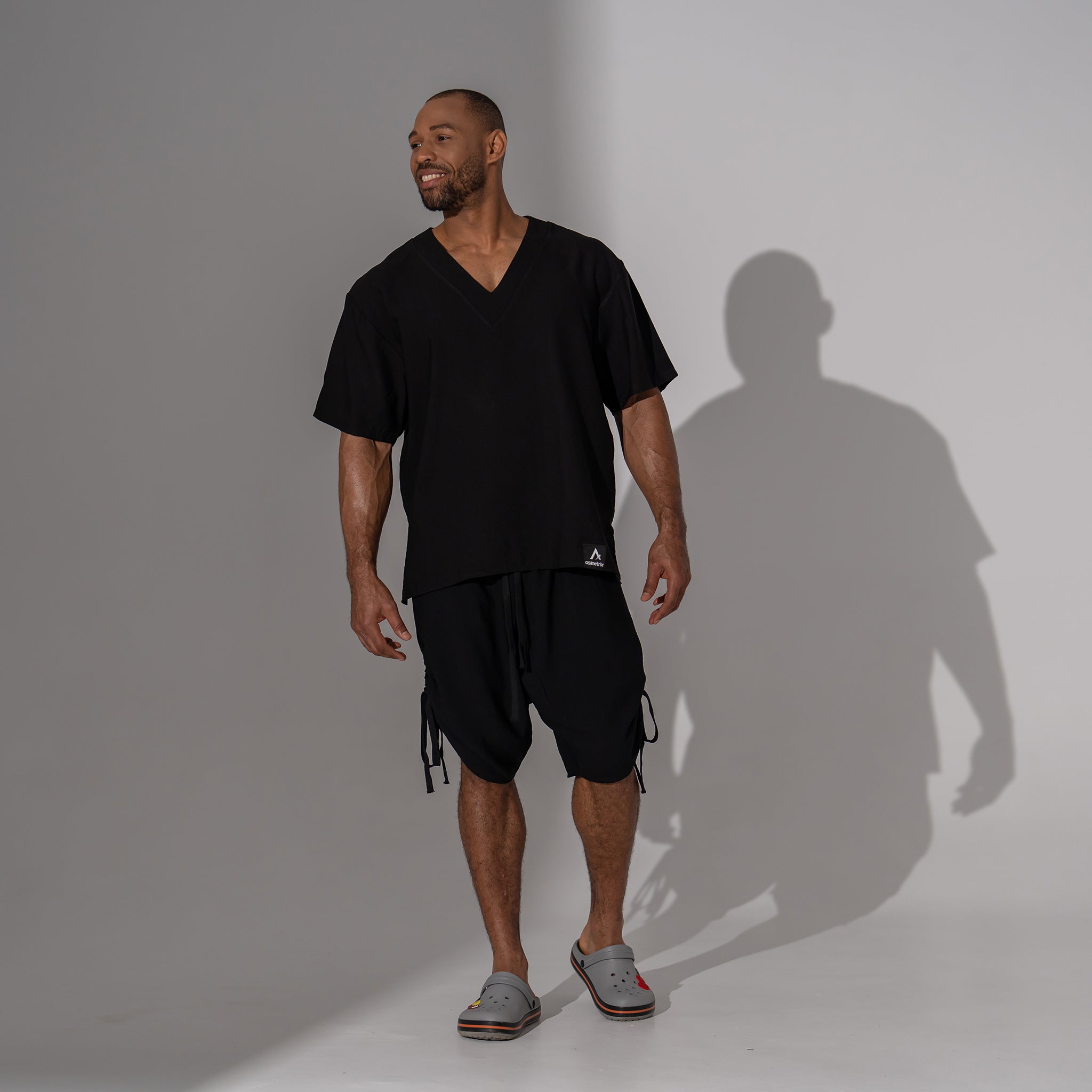 Bluză bărbătească negru din in – Asimetrix