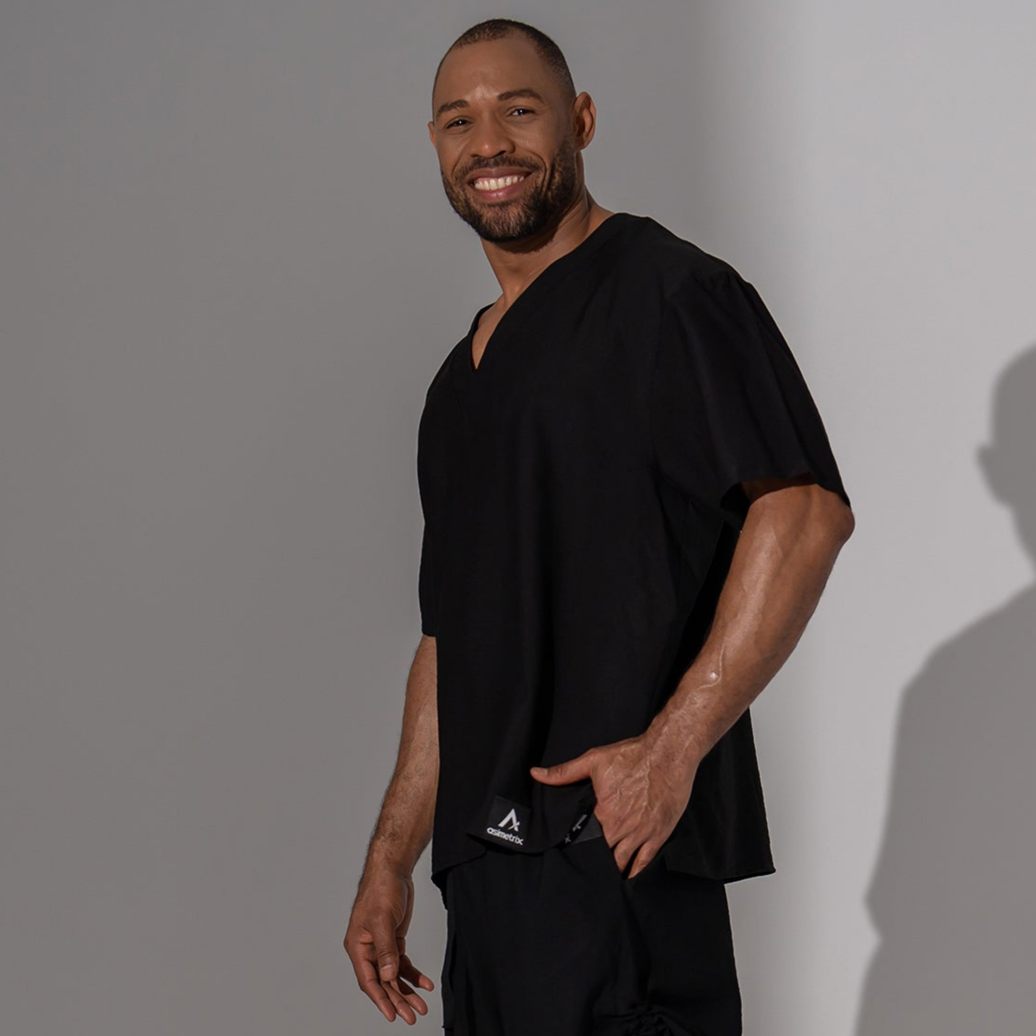 Bluză bărbătească negru din in – Asimetrix