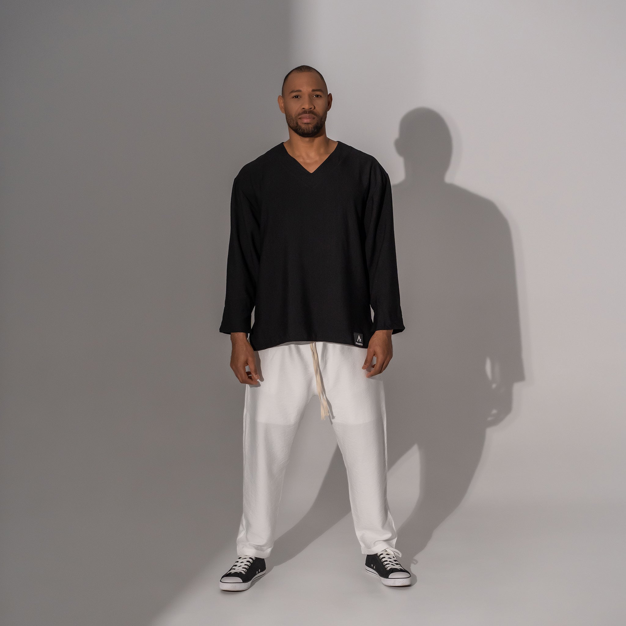 Bluză bărbătească negru din in – Asimetrix