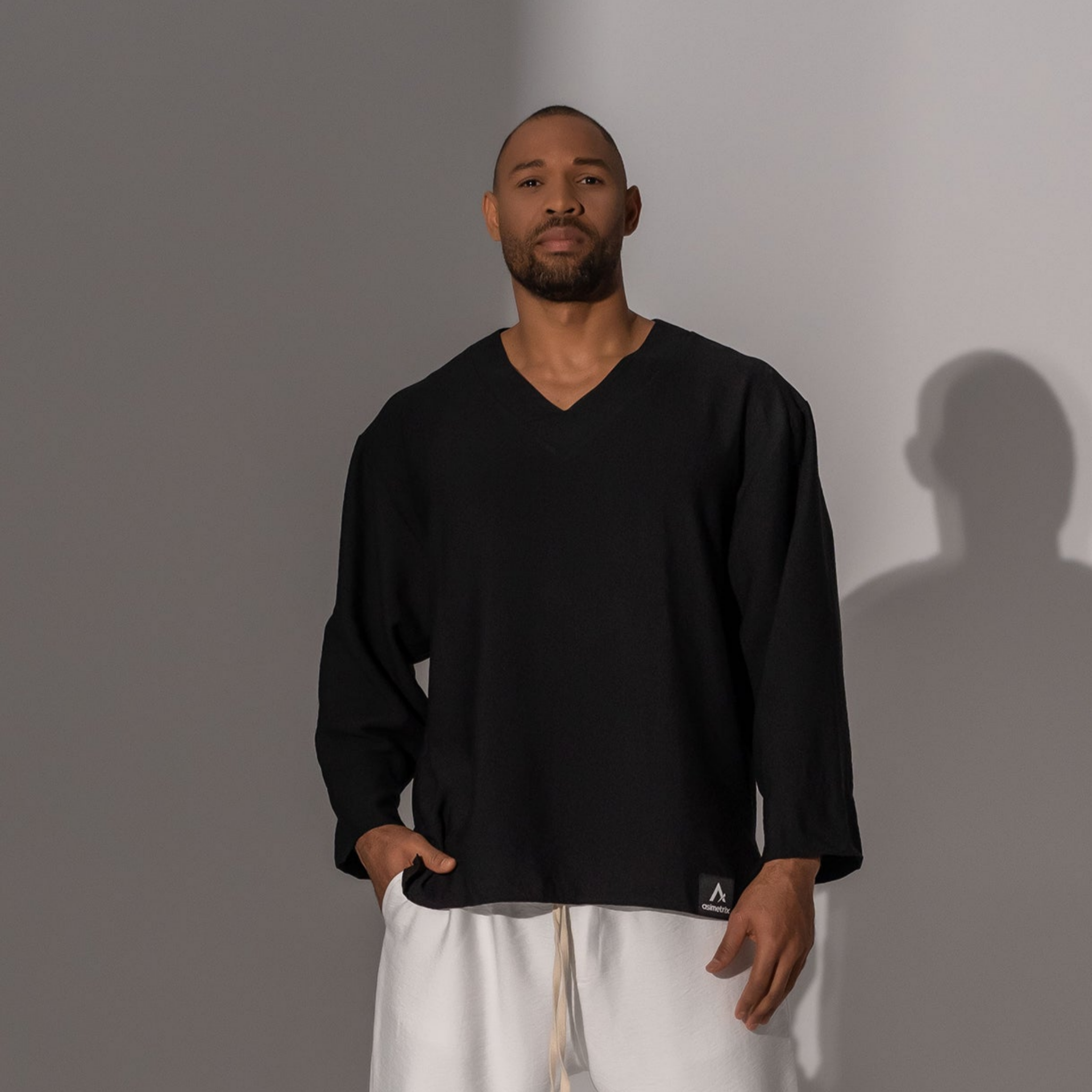 Bluză bărbătească negru din in – Asimetrix