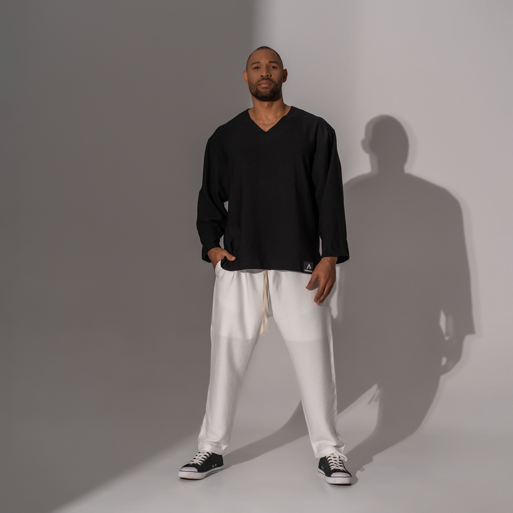 Bluză bărbătească negru din in – Asimetrix