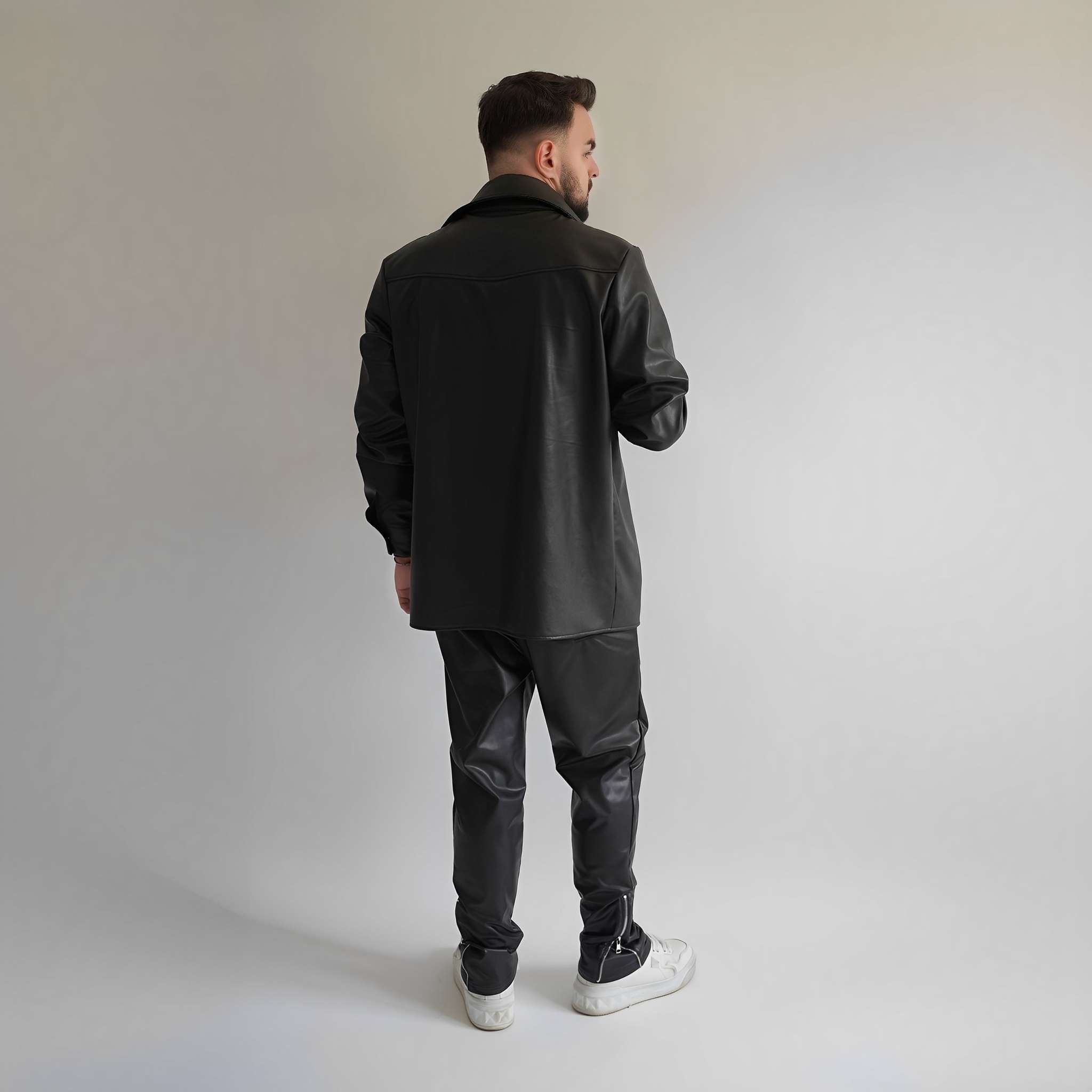 Pantaloni din piele ecologică cu tur lăsat
