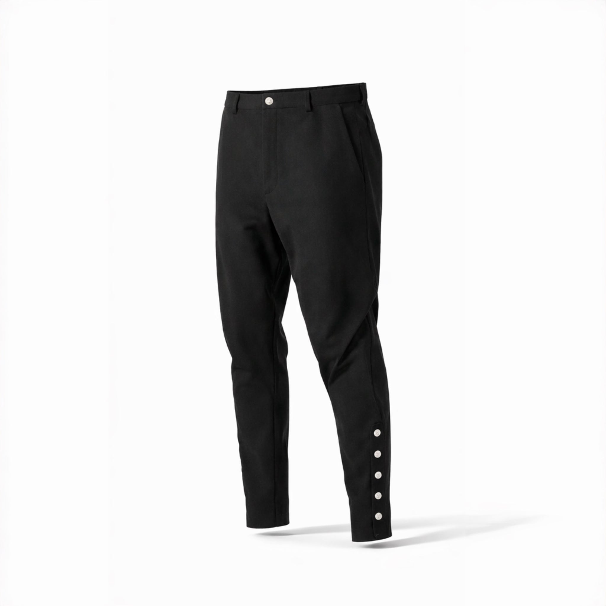 Pantaloni casual barbatesti negri cu nasturi metalici pe gamba