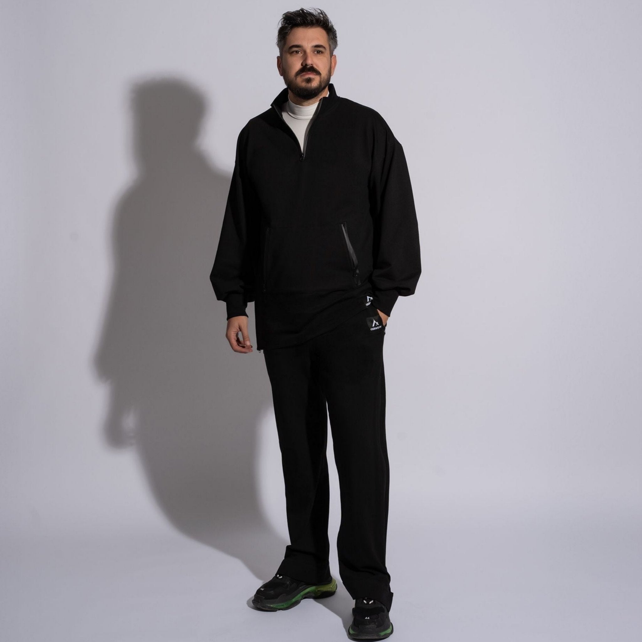 bluza barbateasca long line cu umar cazut si maneca bufanta