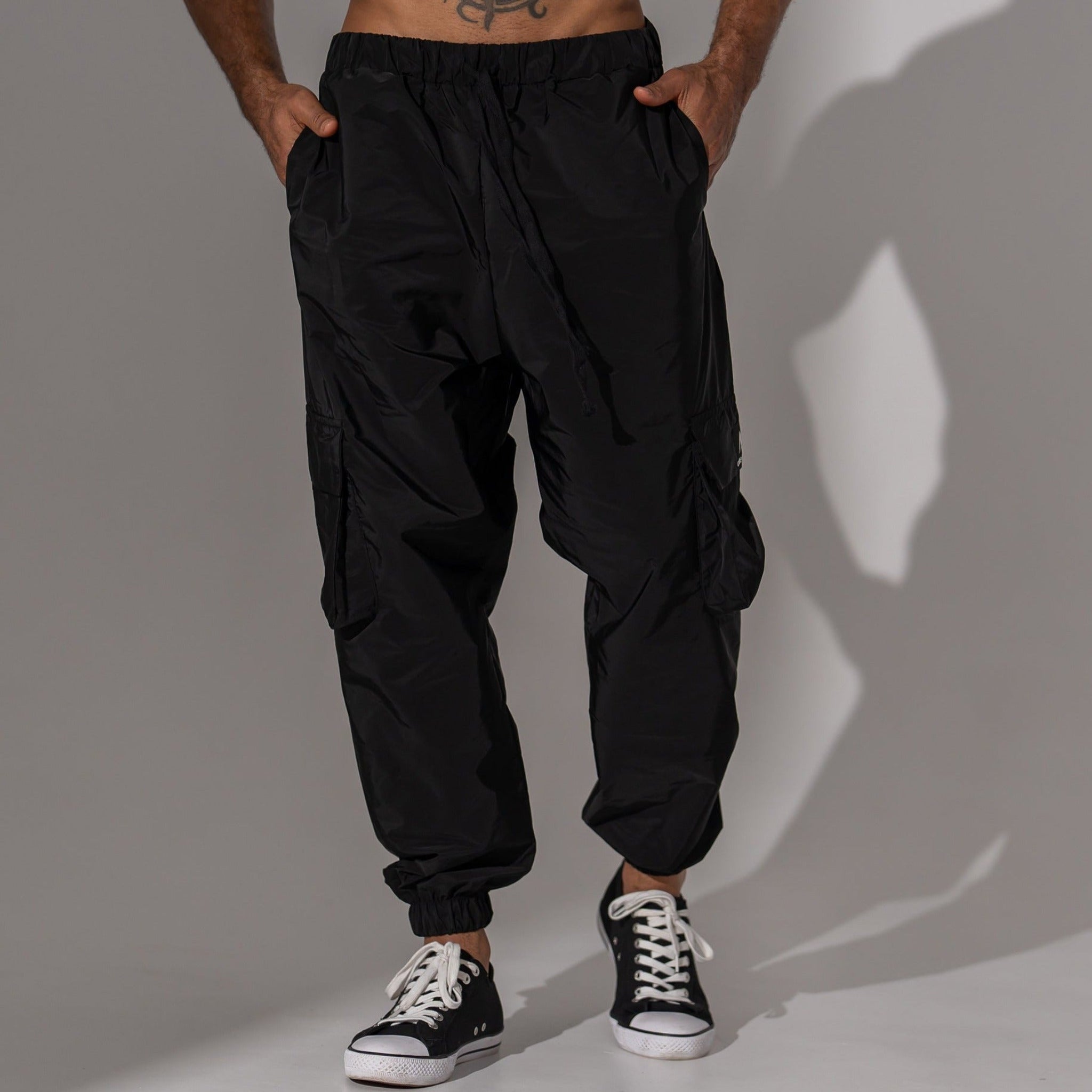 pantaloni cargo barbatesti negri din fas cu buzunare 3d