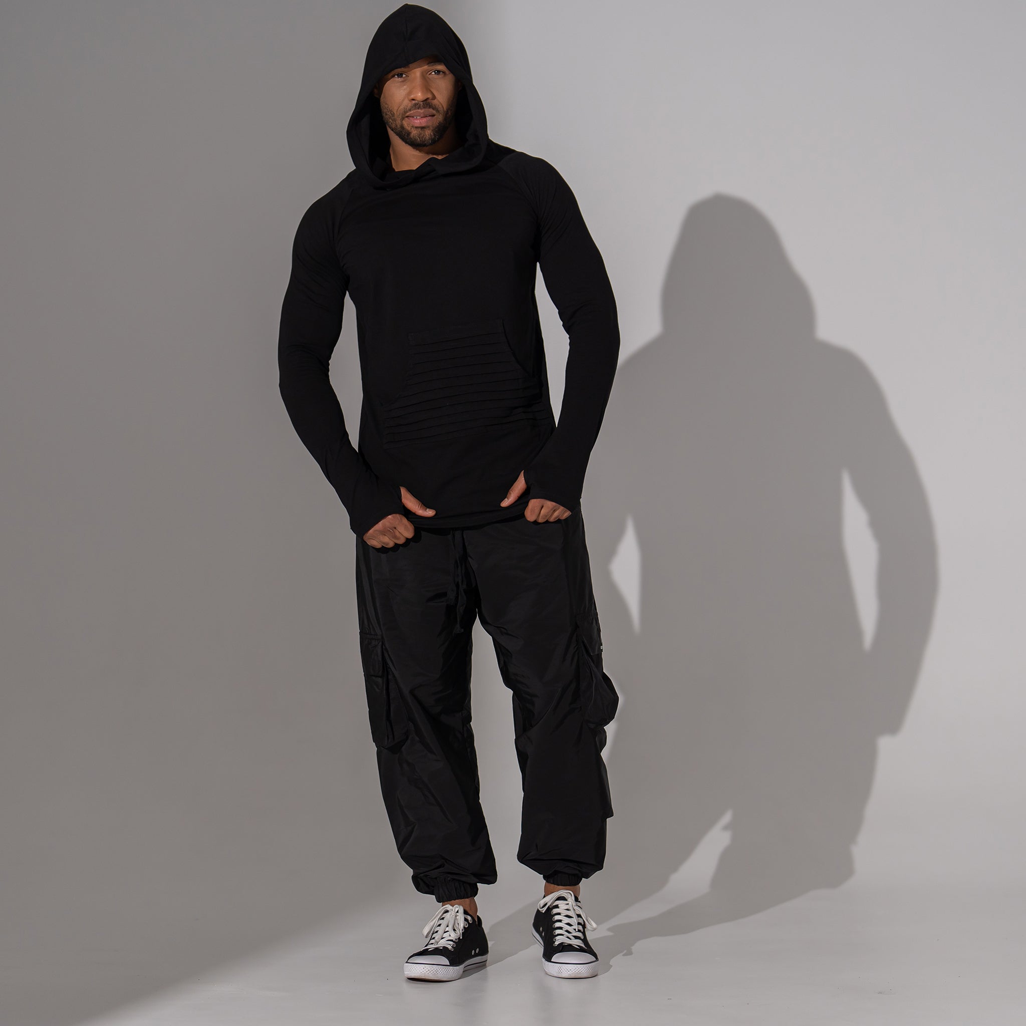 pantaloni cargo barbatesti negri din fas cu buzunare 3d