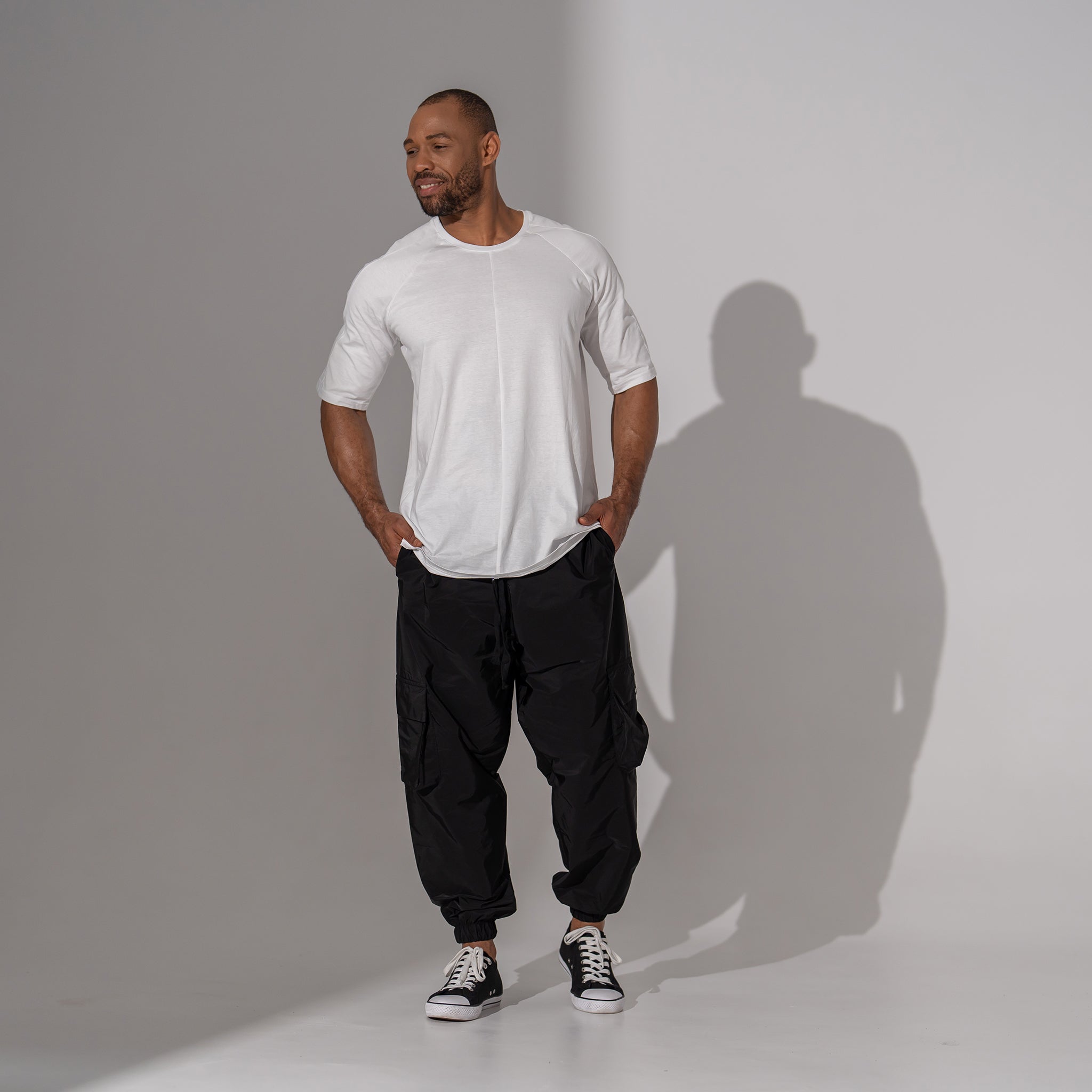 pantaloni cargo barbatesti negri din fas cu buzunare 3d