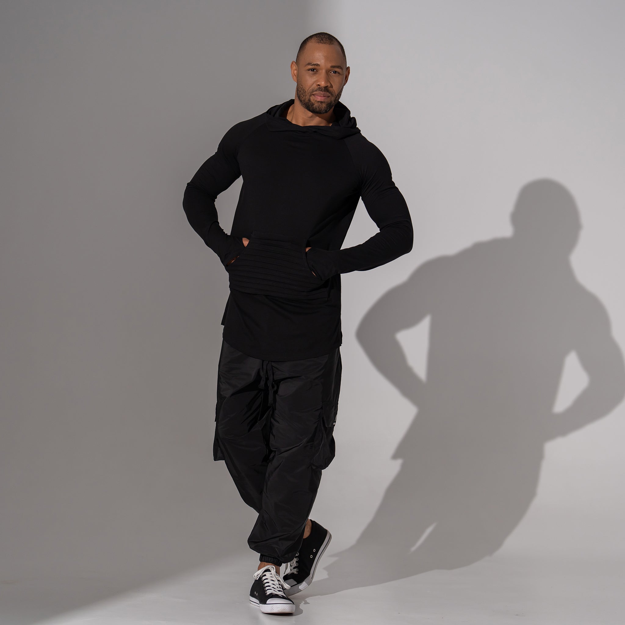 pantaloni cargo barbatesti negri din fas cu buzunare 3d