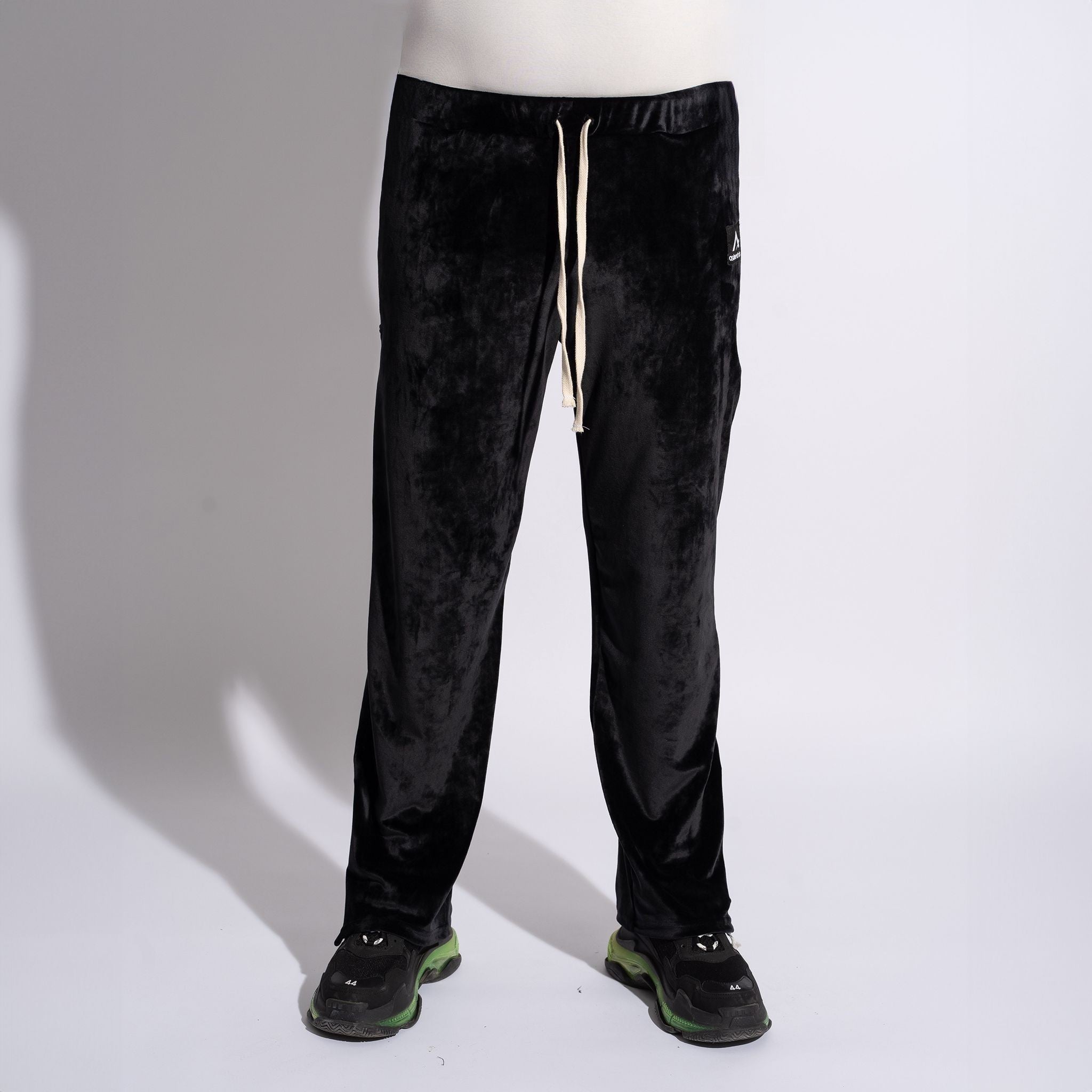 Pantaloni bărbătești drepți din catifea neagră cu fermoare laterale, stil modern premium