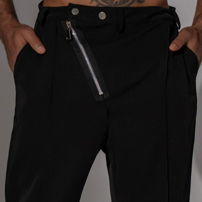 Pantaloni eleganți bărbătești cu fermoar oblic și cusătură decorativă – Stil sofisticat