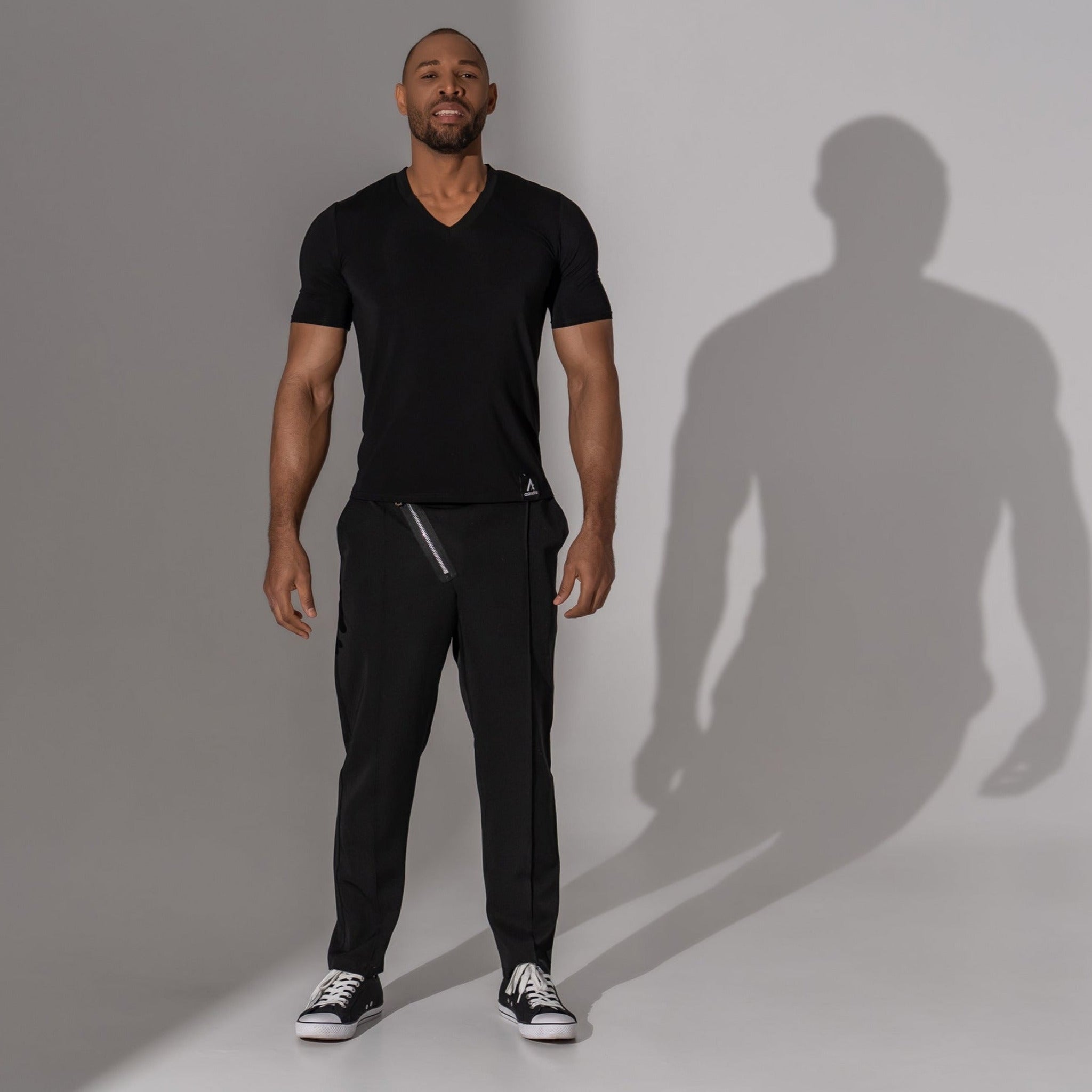 pantaloni eleganti barbatesti cu fermoar oblic si cusatura decorativa