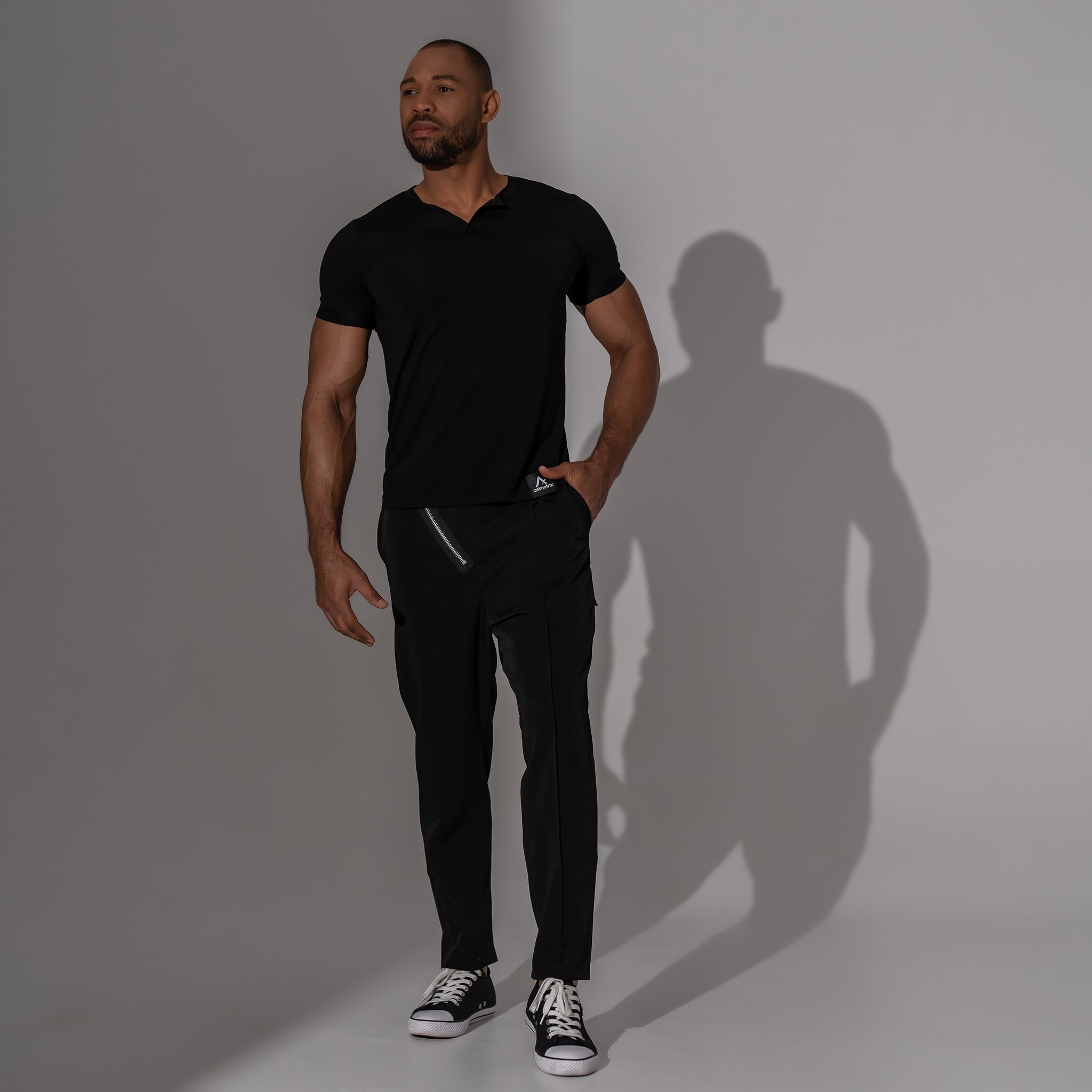 pantaloni eleganti barbatesti cu fermoar oblic si cusatura decorativa