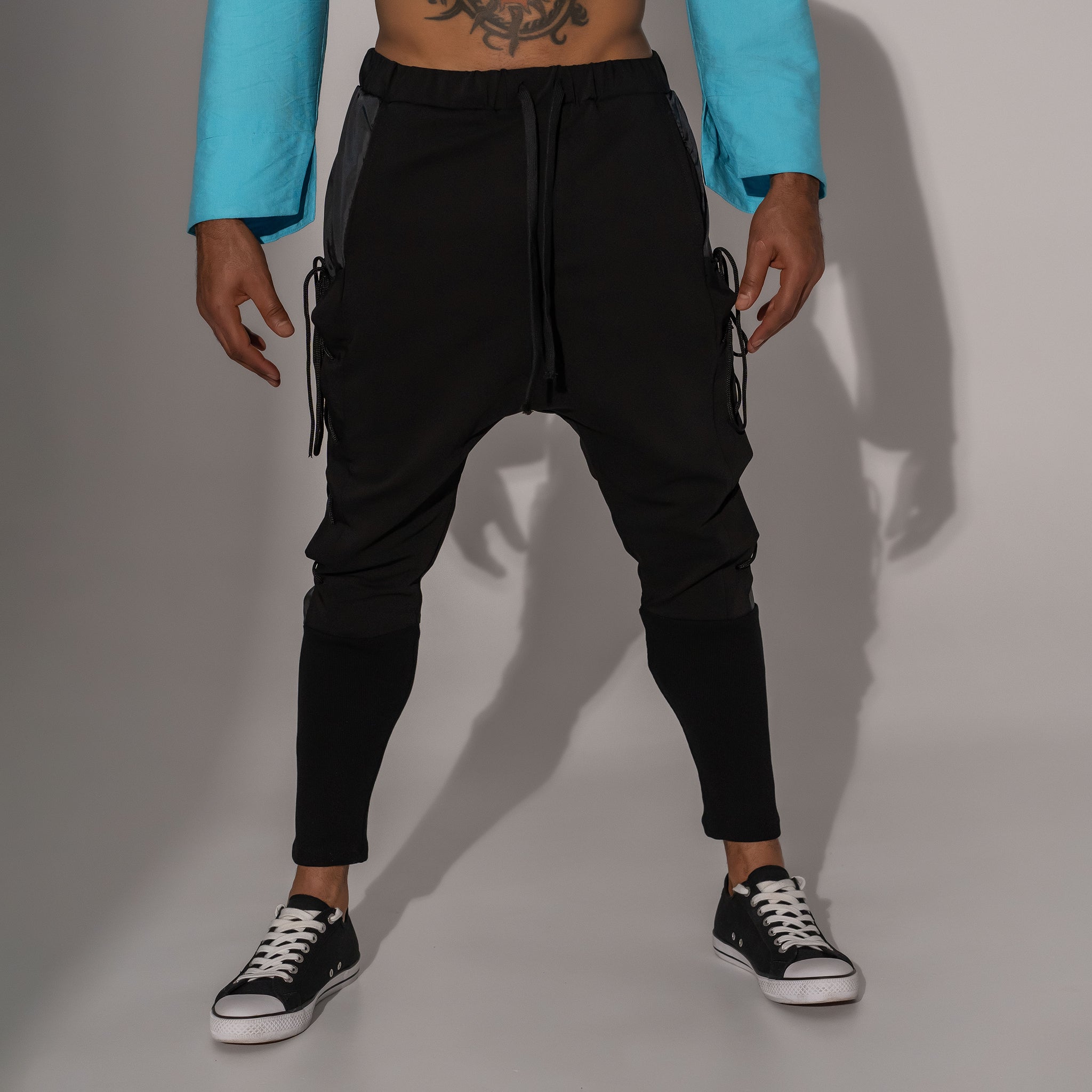 Pantaloni bărbătești negru din fâș – Asimetrix