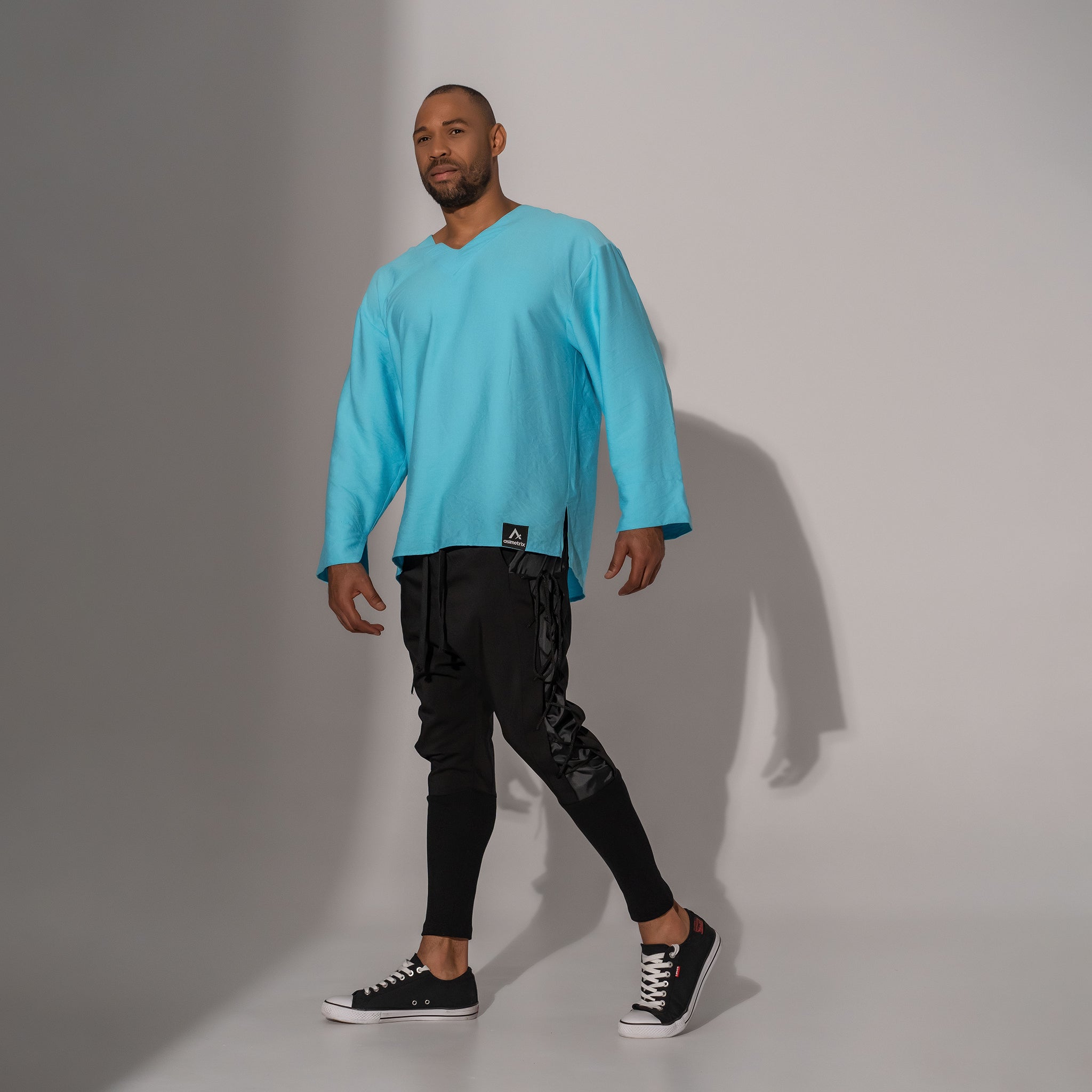 Pantaloni bărbătești negru din fâș – Asimetrix