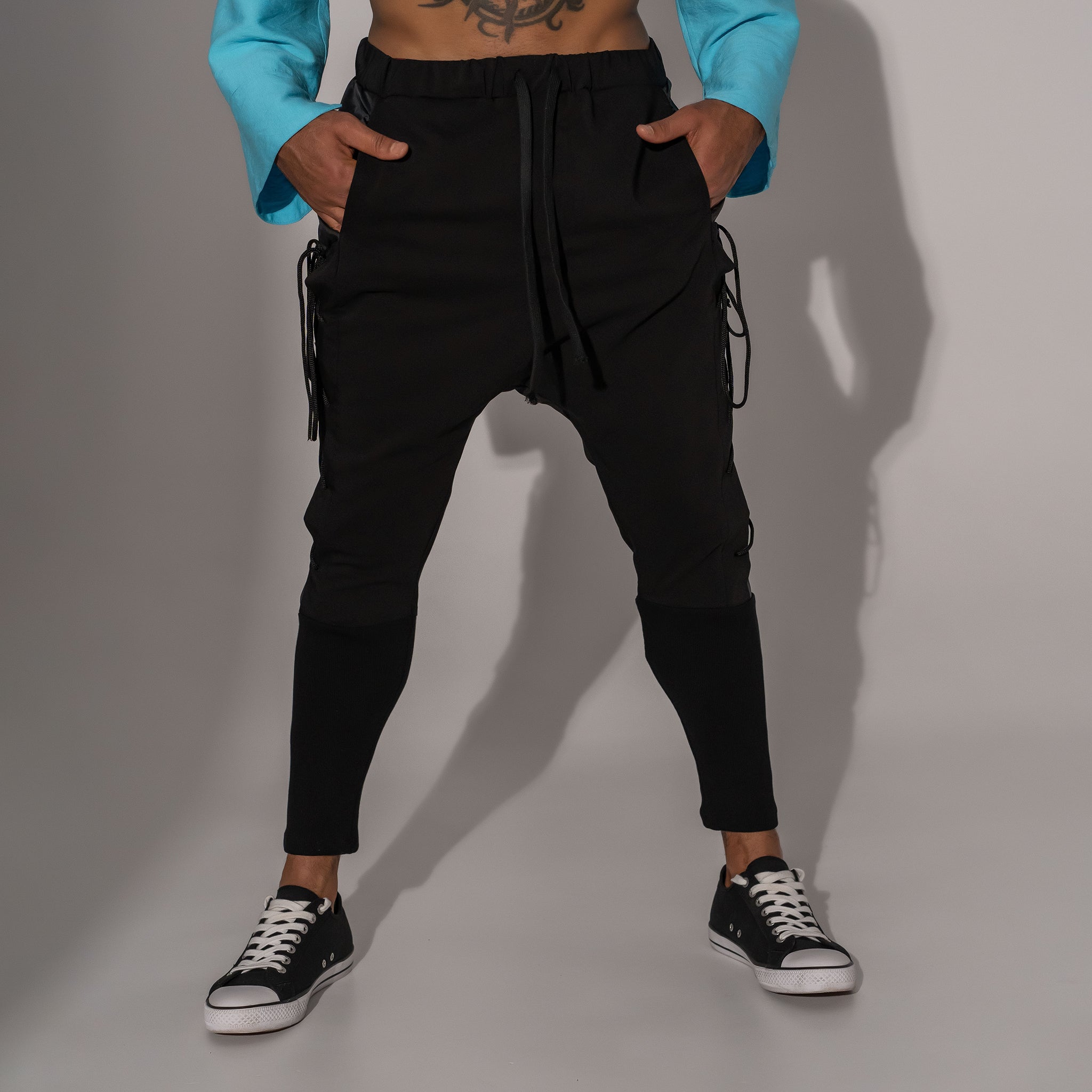 Pantaloni bărbătești negru din fâș – Asimetrix