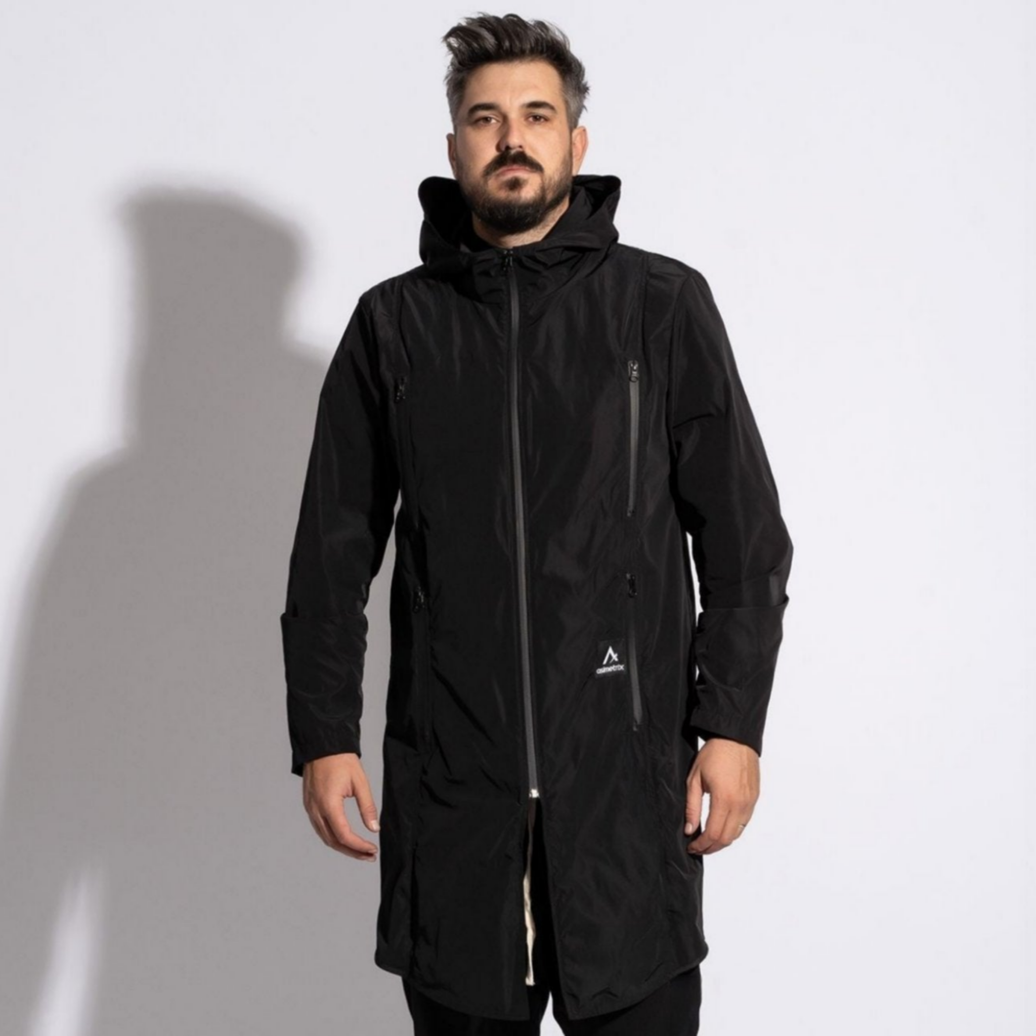 parka barbateasca neagra din fas impermeabil cu fermoare impermeabile