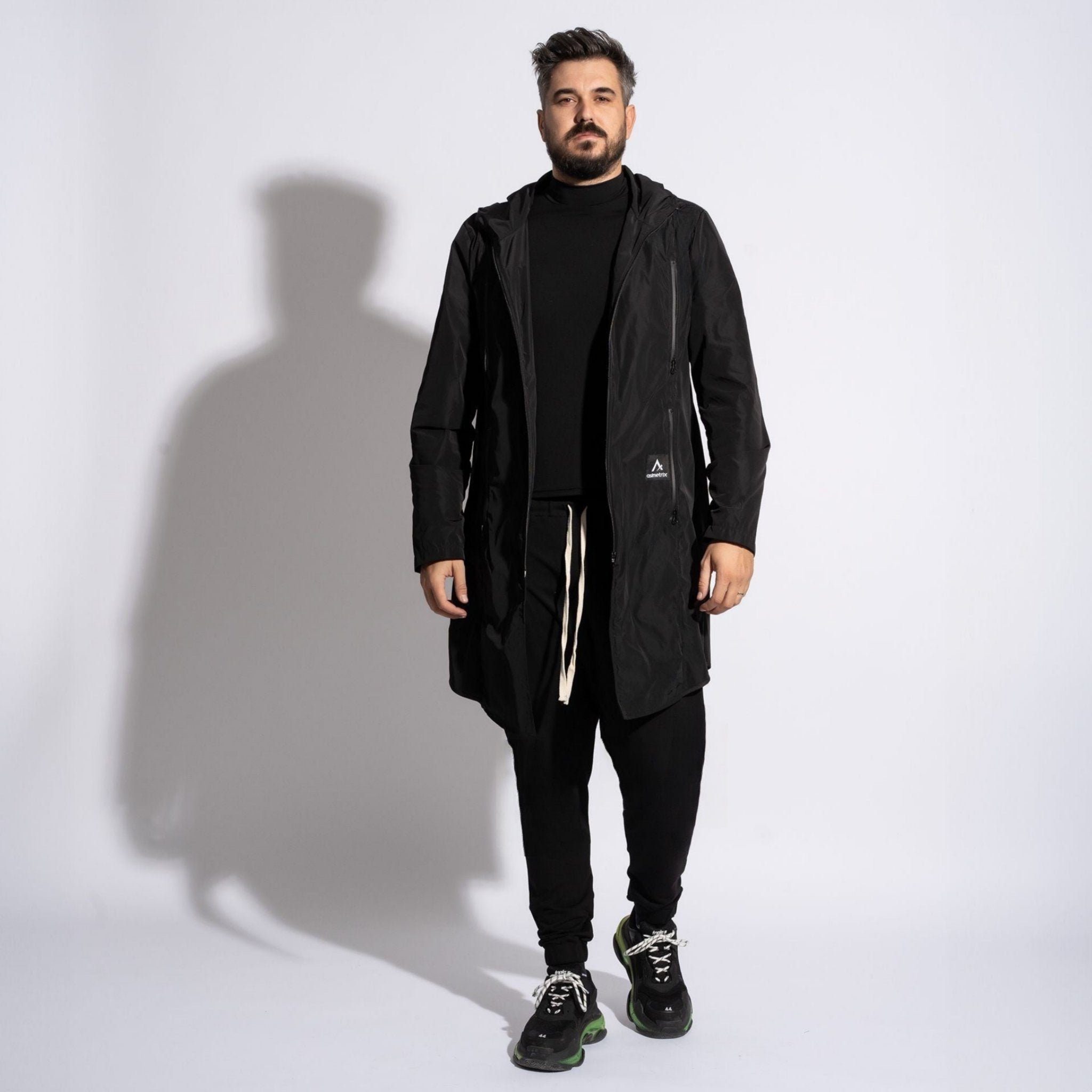 parka barbateasca neagra din fas impermeabil cu fermoare impermeabile