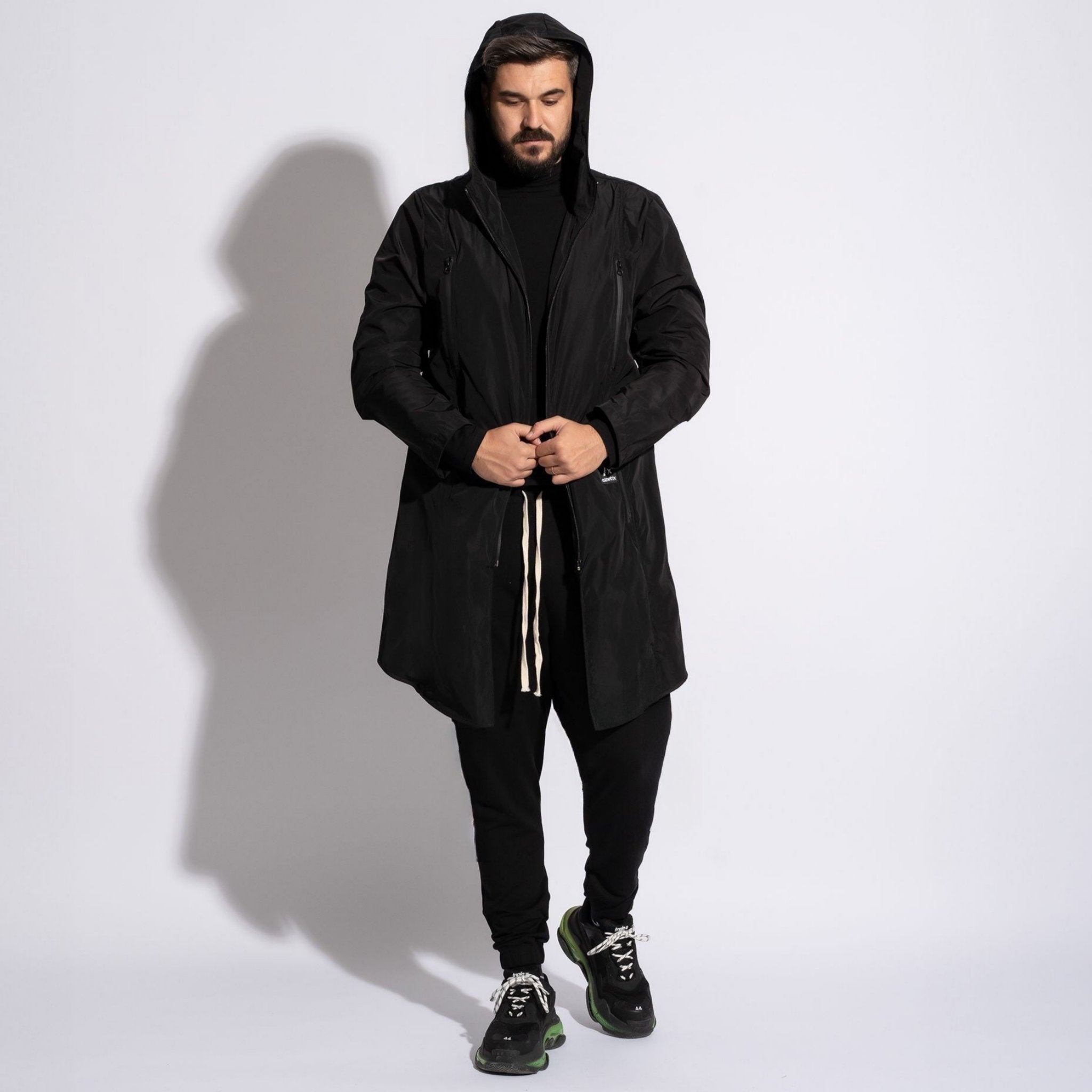 parka barbateasca neagra din fas impermeabil cu fermoare impermeabile