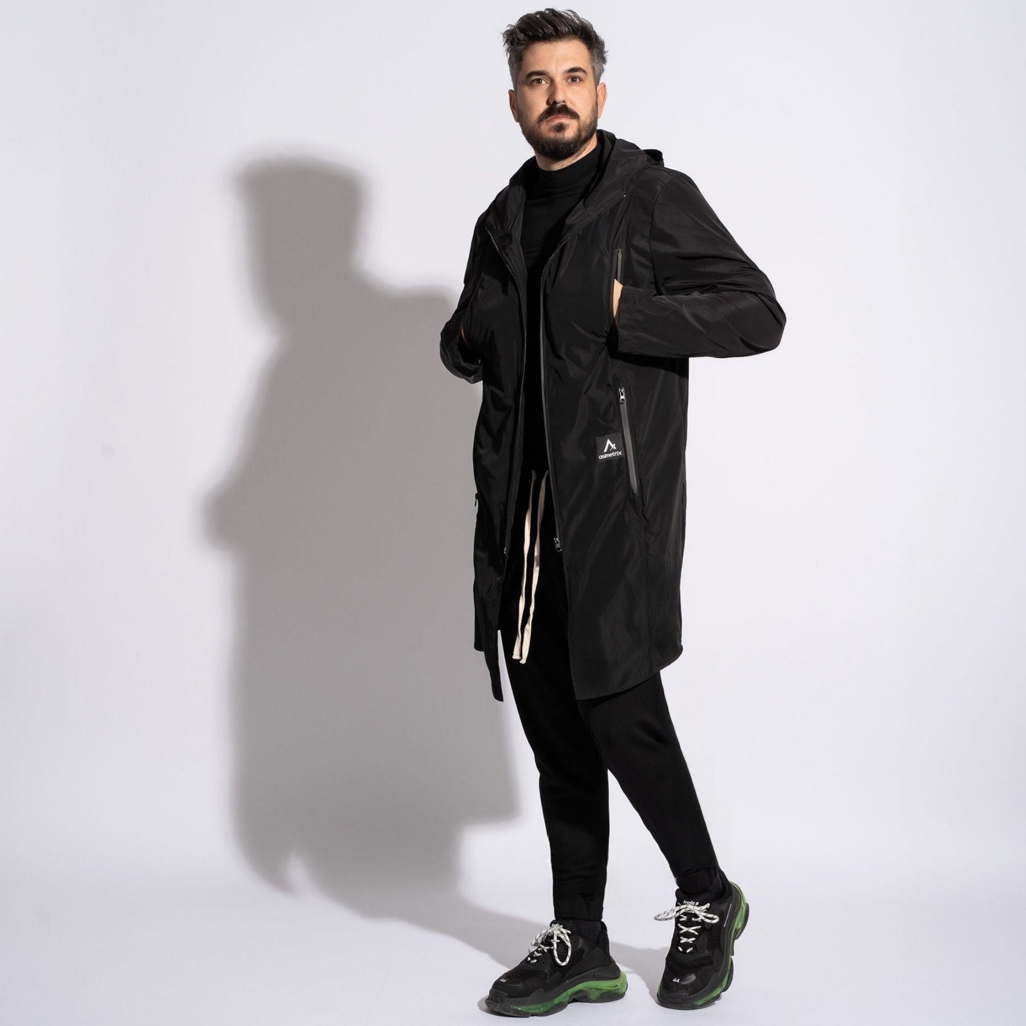 parka barbateasca neagra din fas impermeabil cu fermoare impermeabile