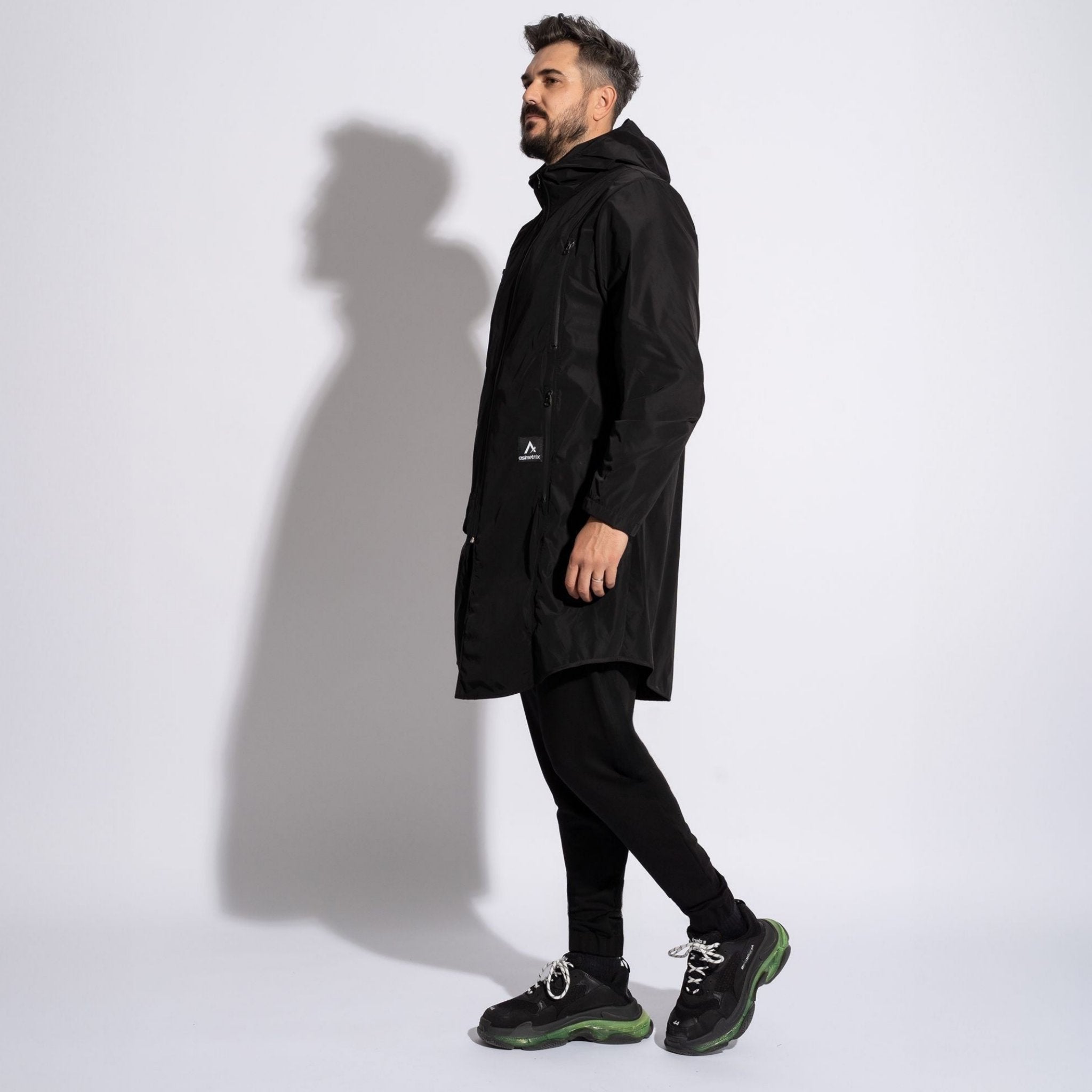 parka barbateasca neagra din fas impermeabil cu fermoare impermeabile