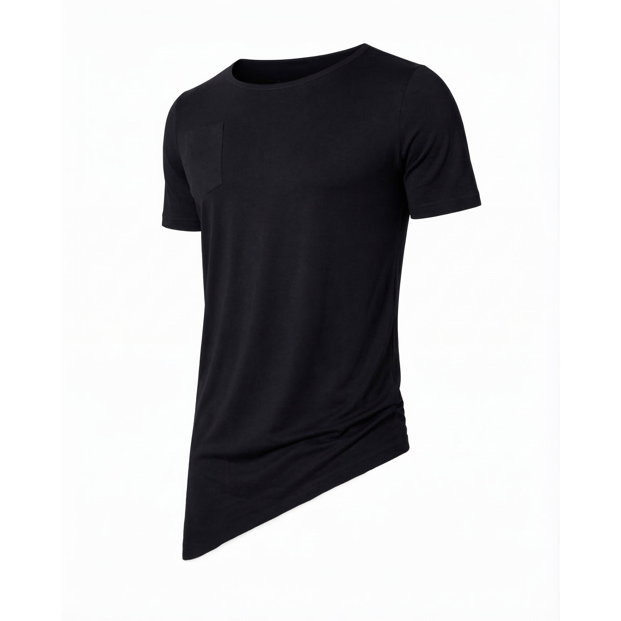 Tricou negru asimetric long line cu decolteu – Stil Urban Modern