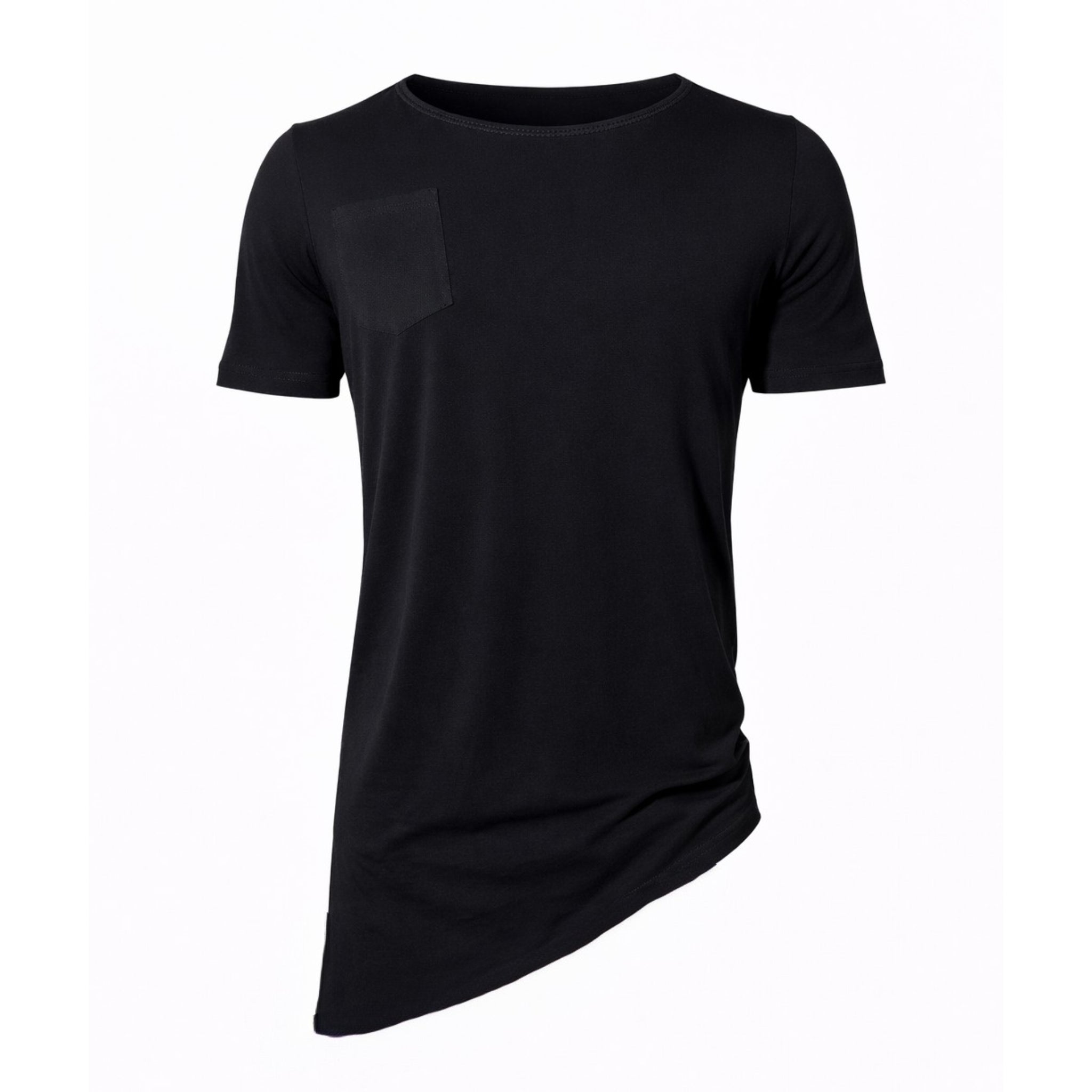 Tricou negru asimetric long line cu decolteu – Stil Urban Modern