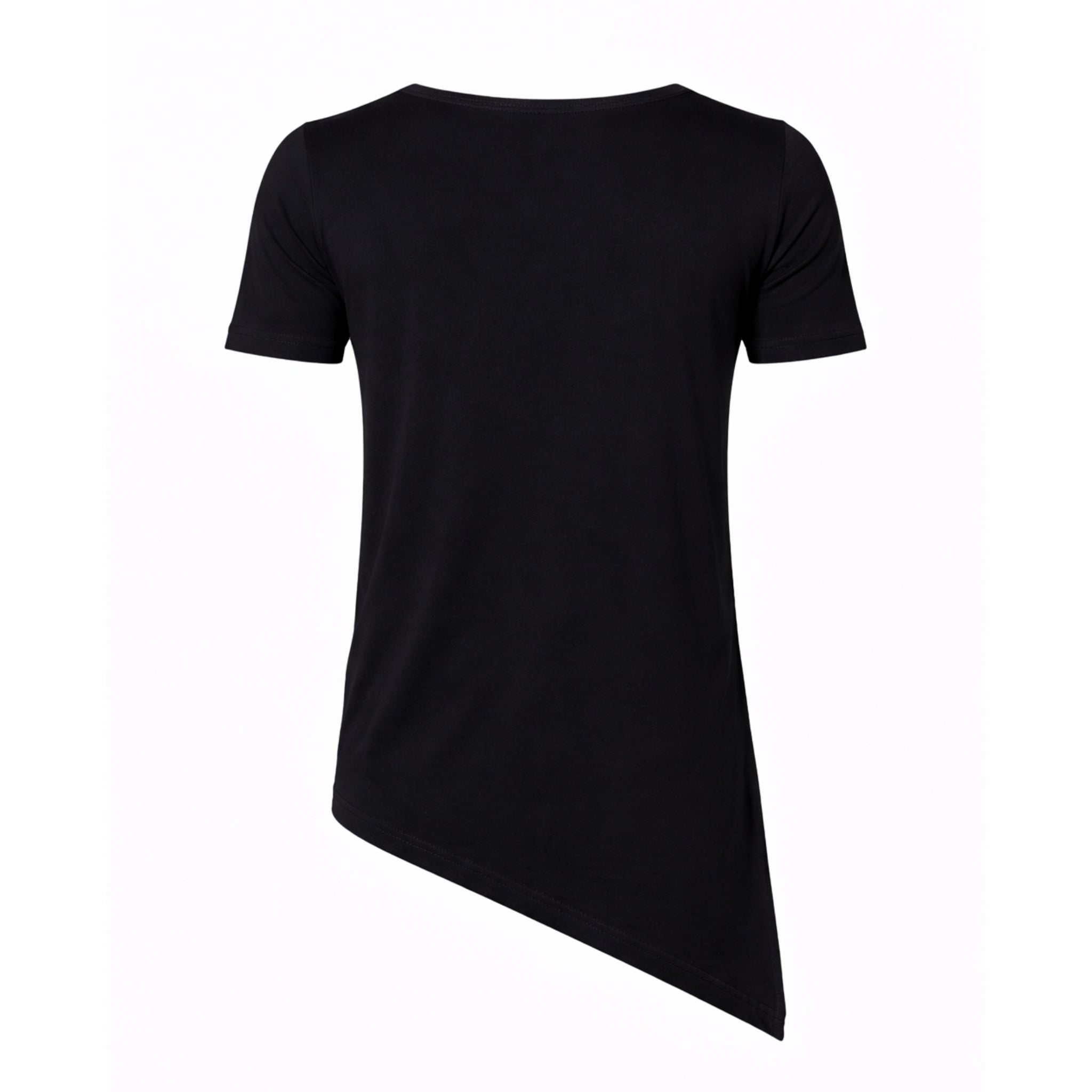 Tricou negru asimetric long line cu decolteu – Stil Urban Modern