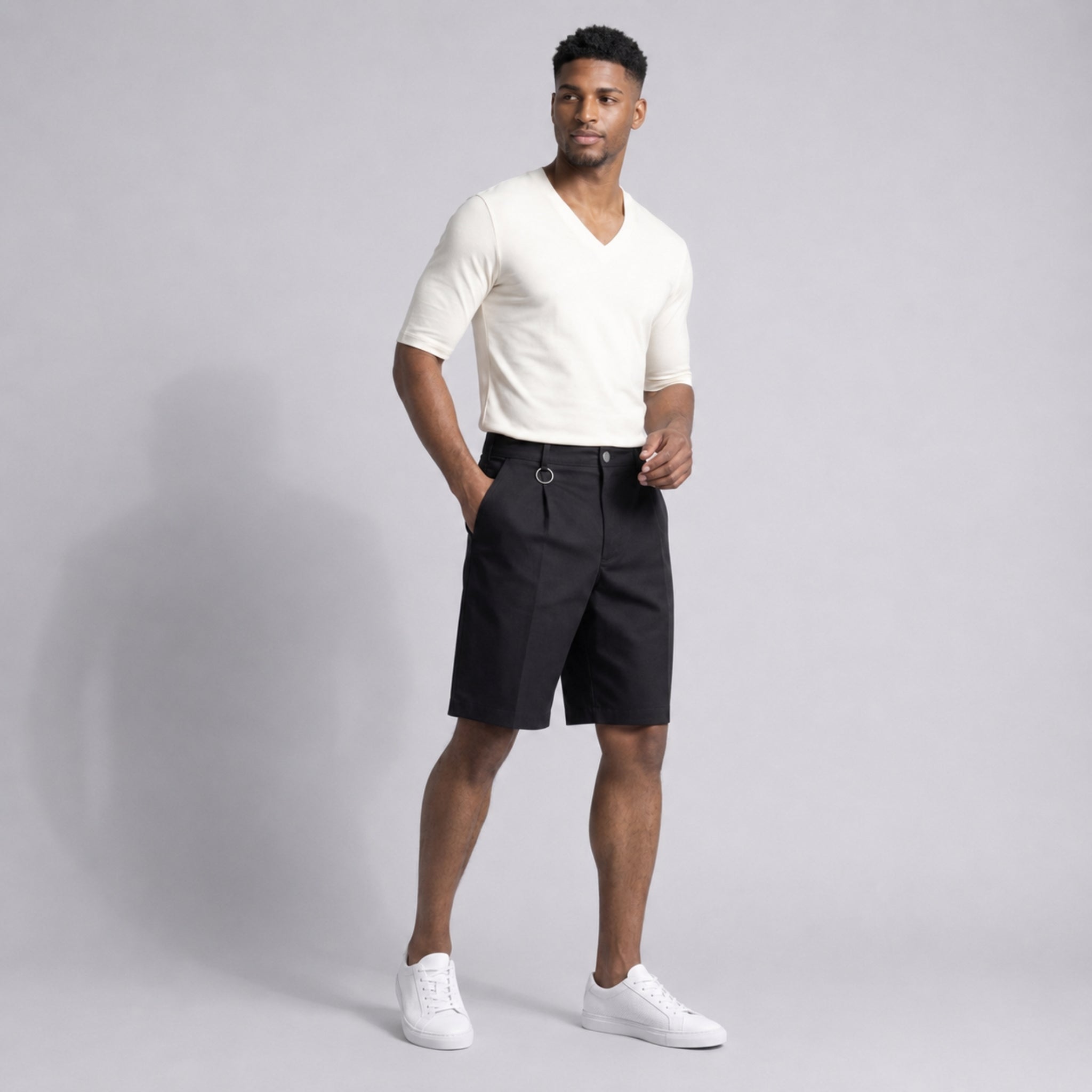 Tricou bărbați alb ecru slim fit cu decolteu în V - Jersey Subțire, Respirabil, Calitate Premium