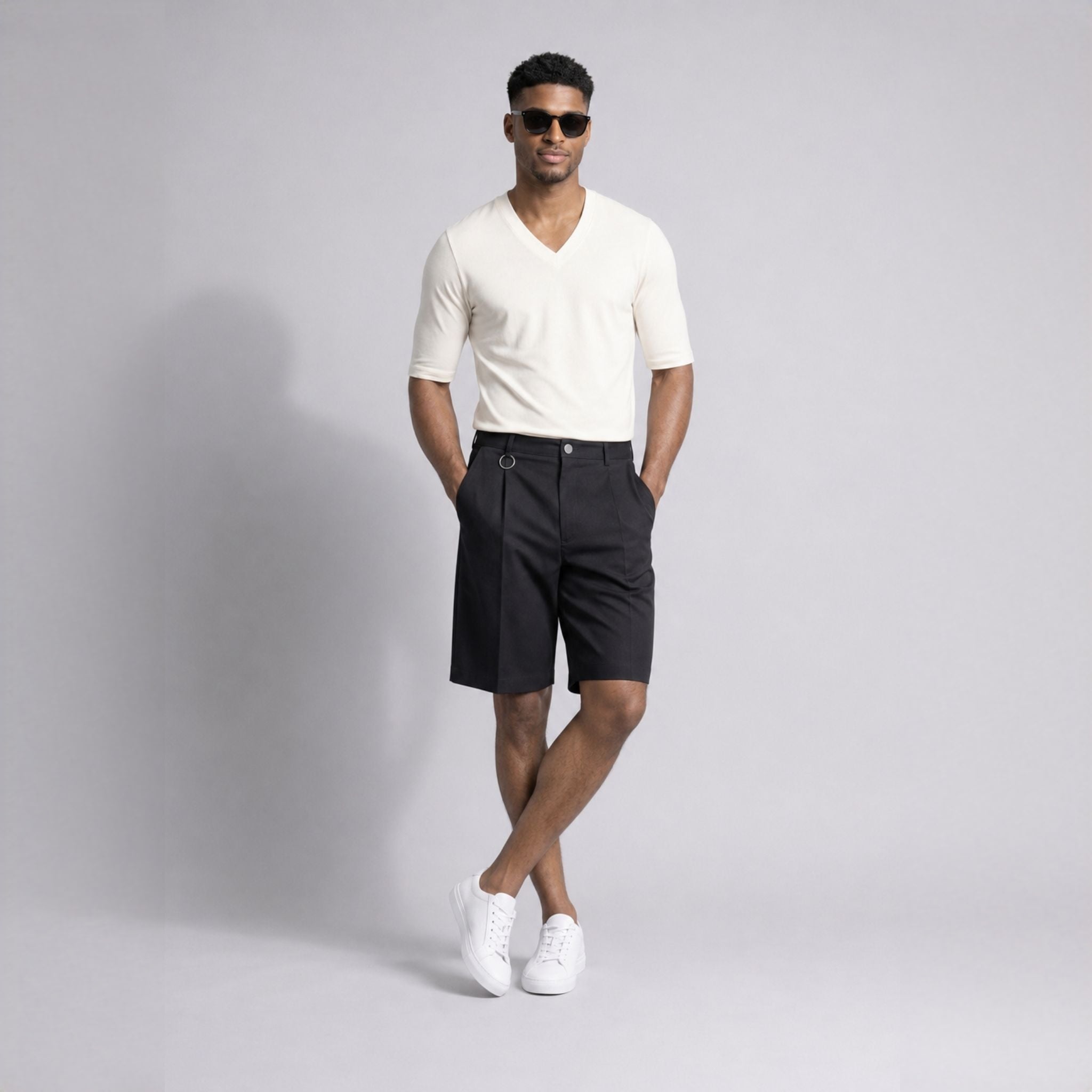 Tricou bărbați alb ecru slim fit cu decolteu în V - Jersey Subțire, Respirabil, Calitate Premium