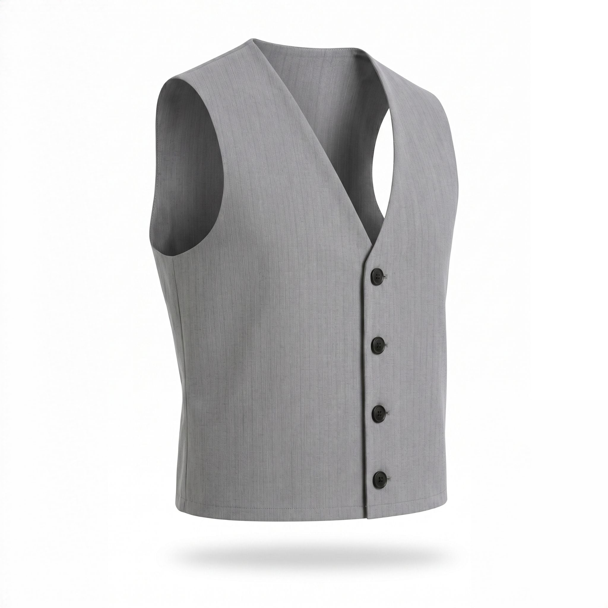 PRECOMANDA CU TERMEN DE LIVRARE 10 ZILE! Compleu bărbați de vară gri, cu vestă și pantaloni scurți cu tur lăsat – material respirabil