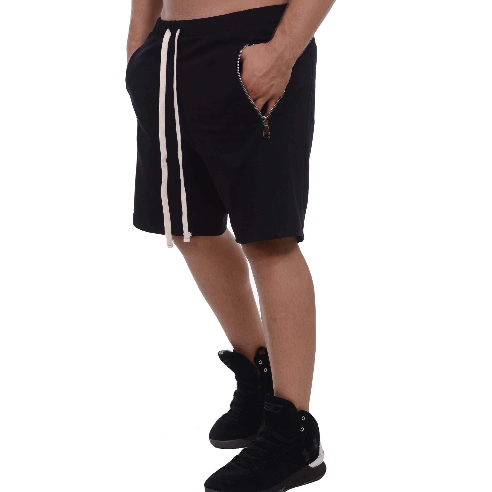 vagabond reflectss pantaloni scurti negri Asimetrix: Pantaloni negri scurti din trening cu buzunare cu fermoar metalic