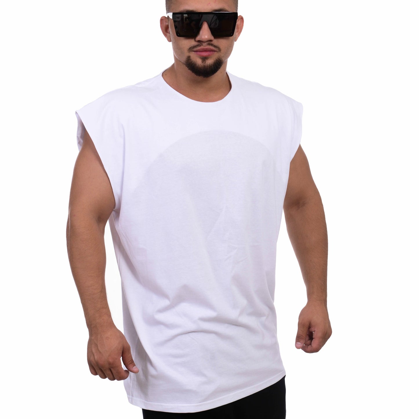 Tricou alb oversized fara maneca vagabond reflectss asimetrix