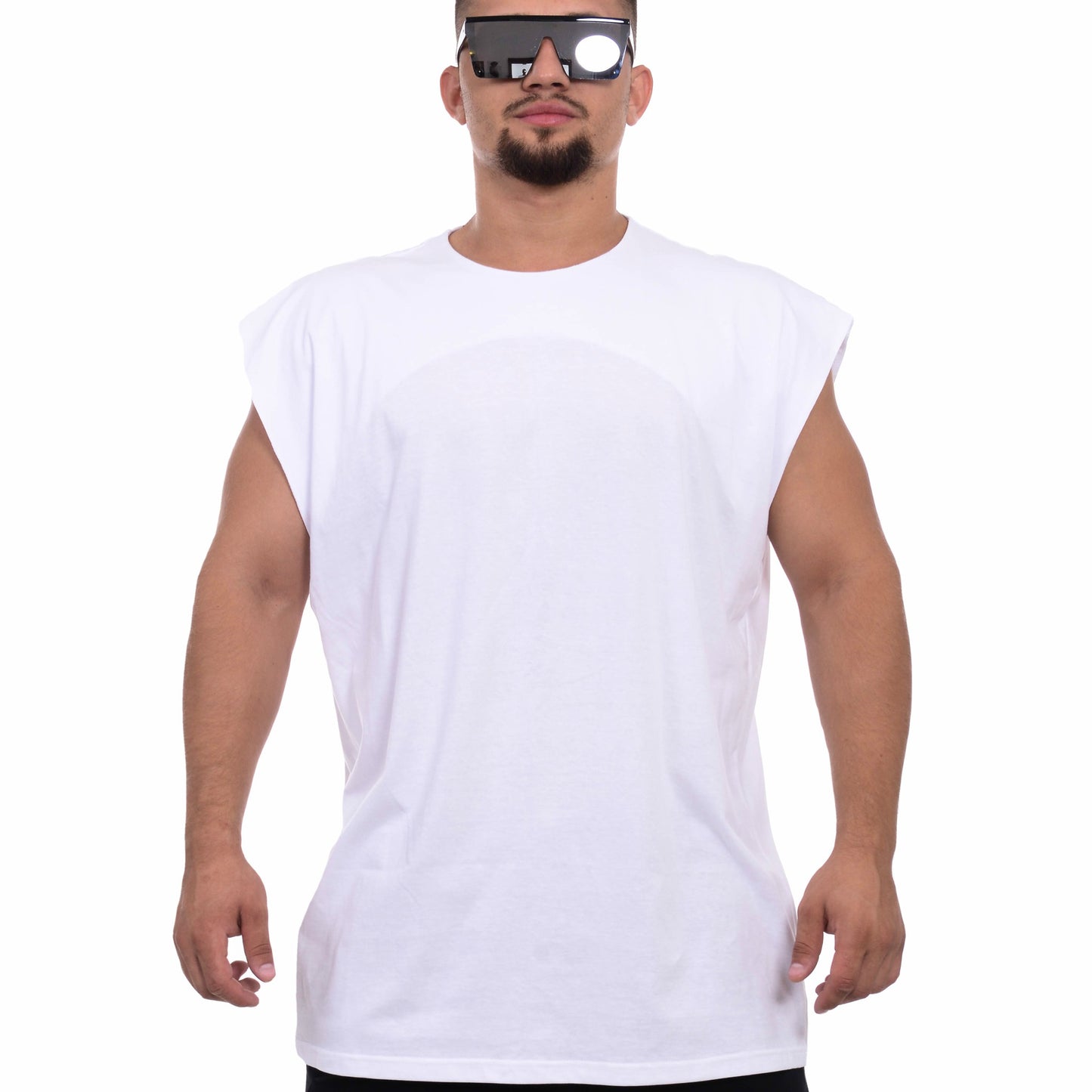 Tricou alb oversized fara maneca vagabond reflectss asimetrix