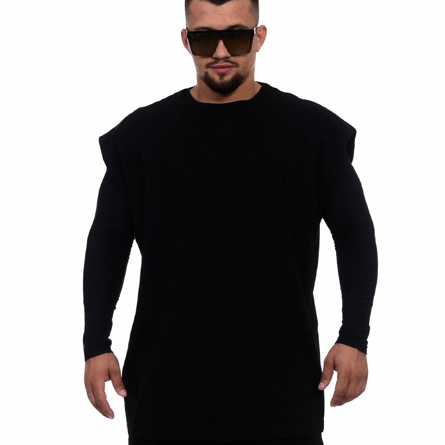 vagabond reflectss asimetrix Tricou negru oversized fara maneca