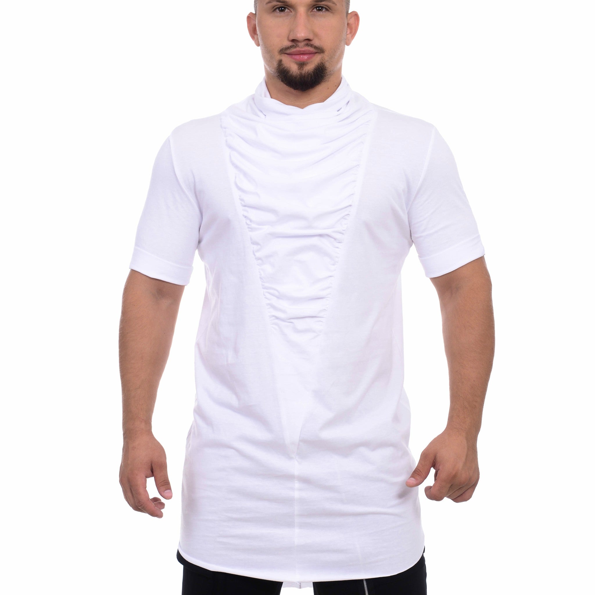 Tricou long line cu maneca pana la cot si decolteu incretit TA08