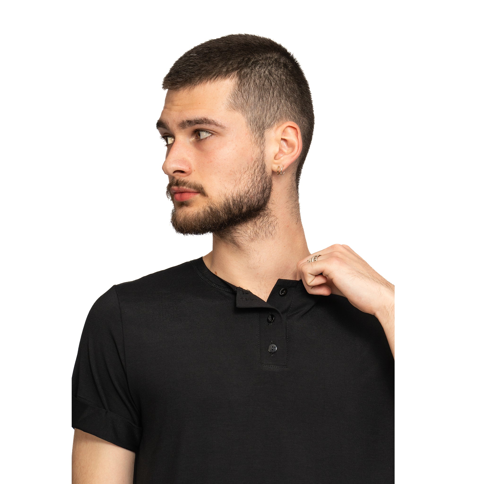 vagabond reflectss tricou negru barbatesc cu nasturi pe decolteu