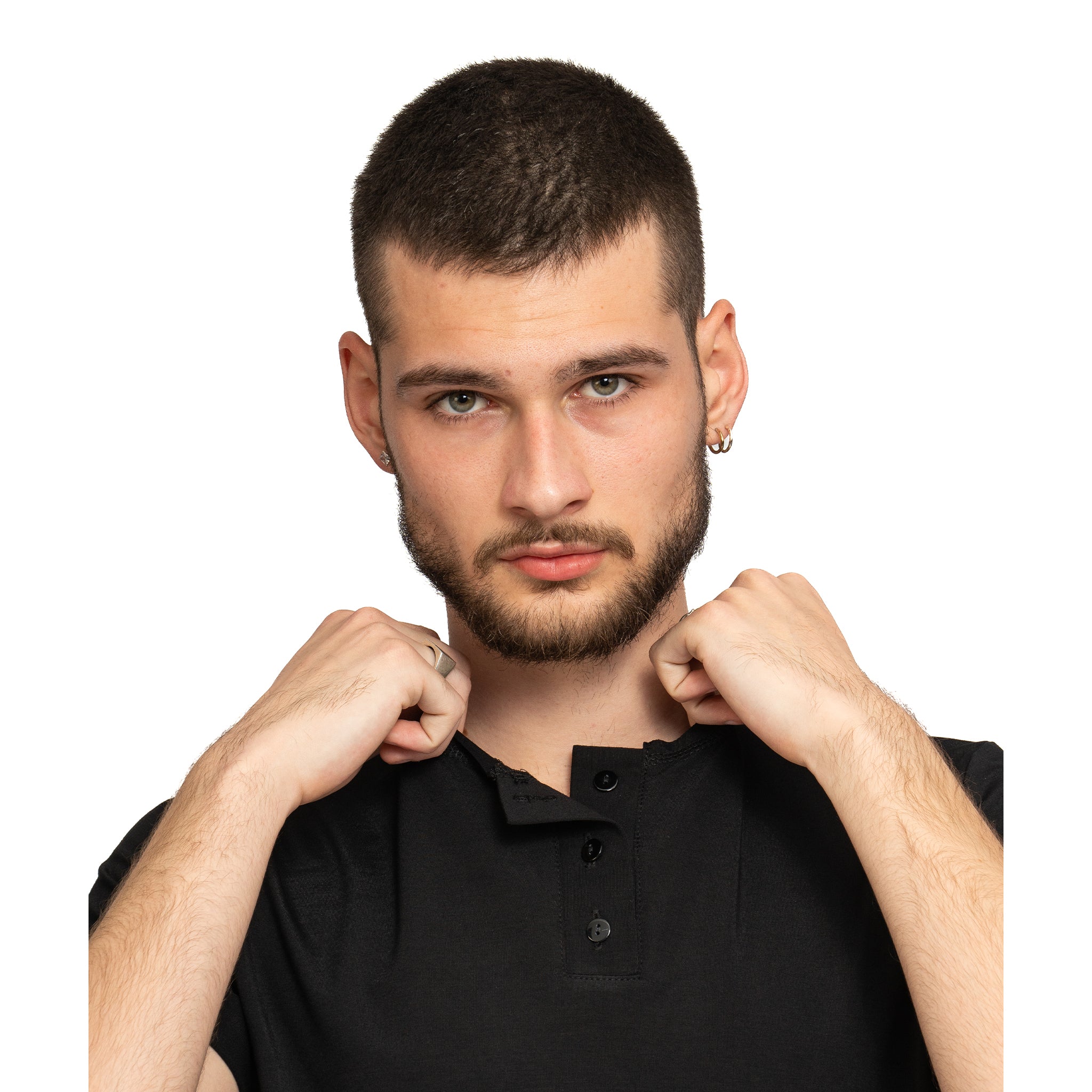 vagabond reflectss tricou negru barbatesc cu nasturi pe decolteu