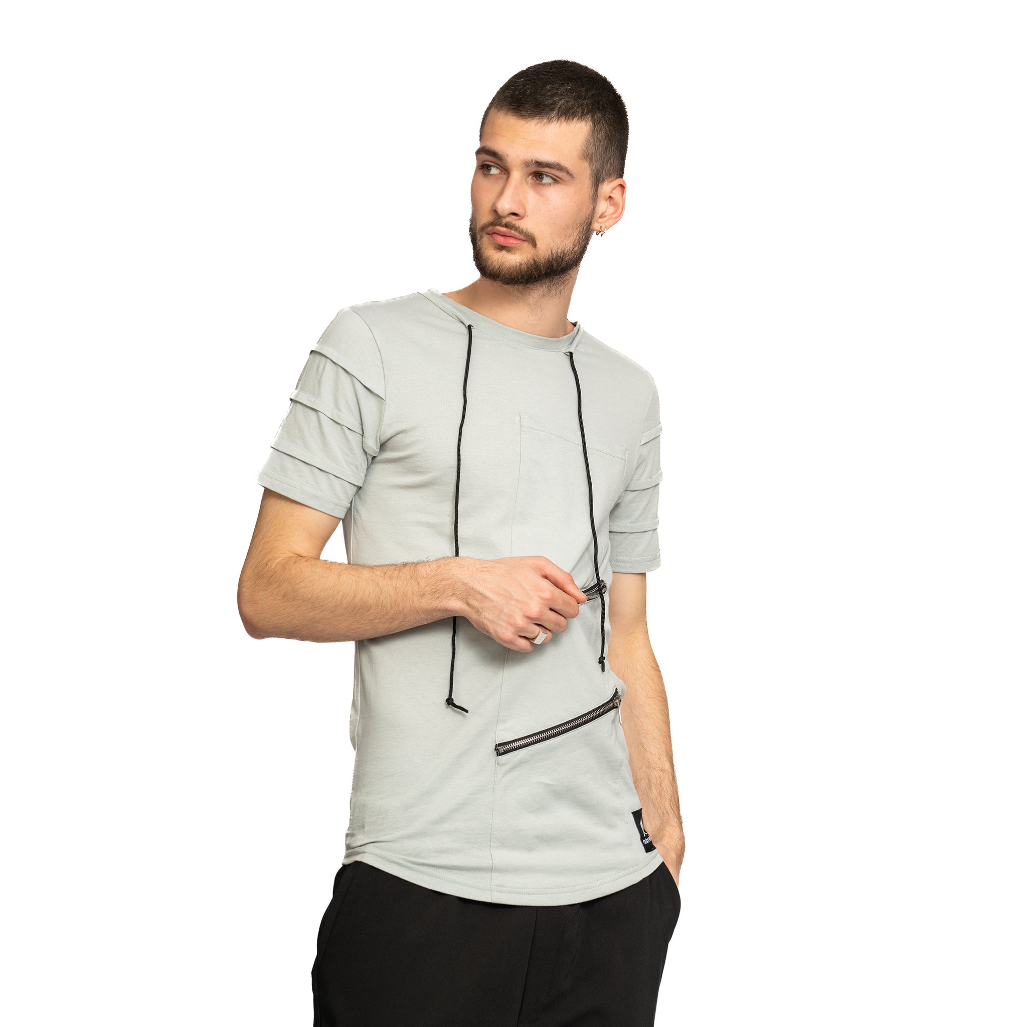 vagabond reflectss tricou cu snur si buzunare oblice cu fermoar