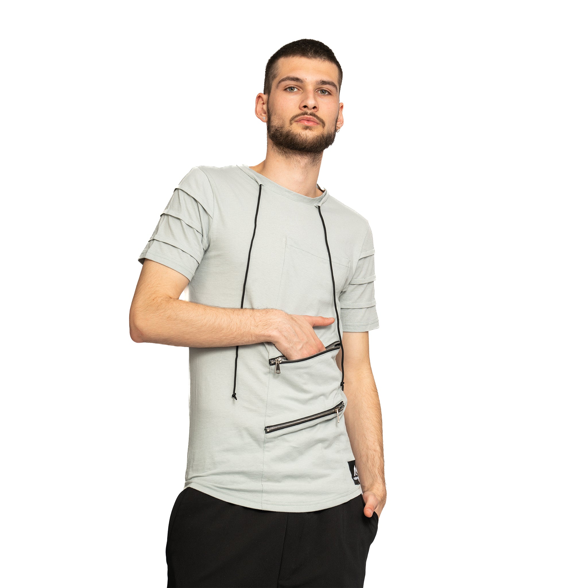 vagabond reflectss tricou cu snur si buzunare oblice cu fermoar