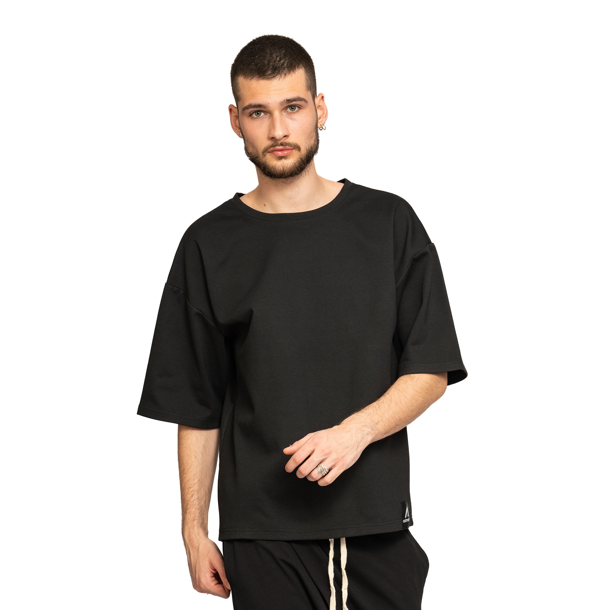 vagabond reflectss asimetrix Bluza neagra supradimensionata cu maneca larga pana la cot