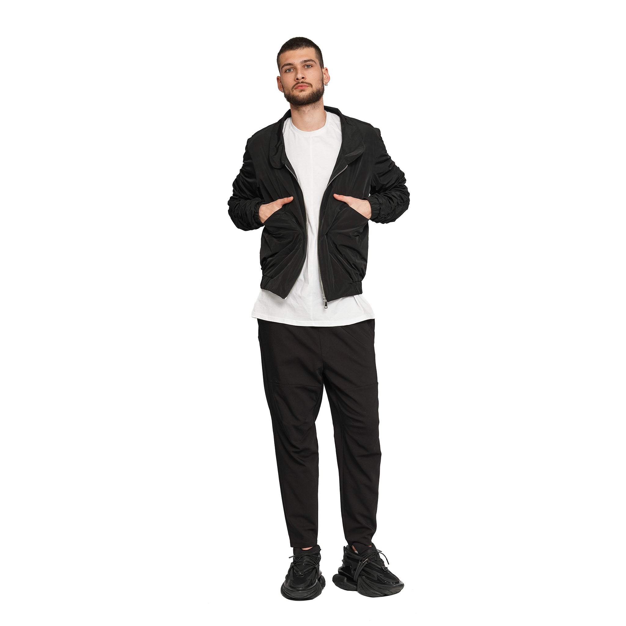 vagabond reflectss asimetrix Geaca neagra decoltata cu maneci incretite G01