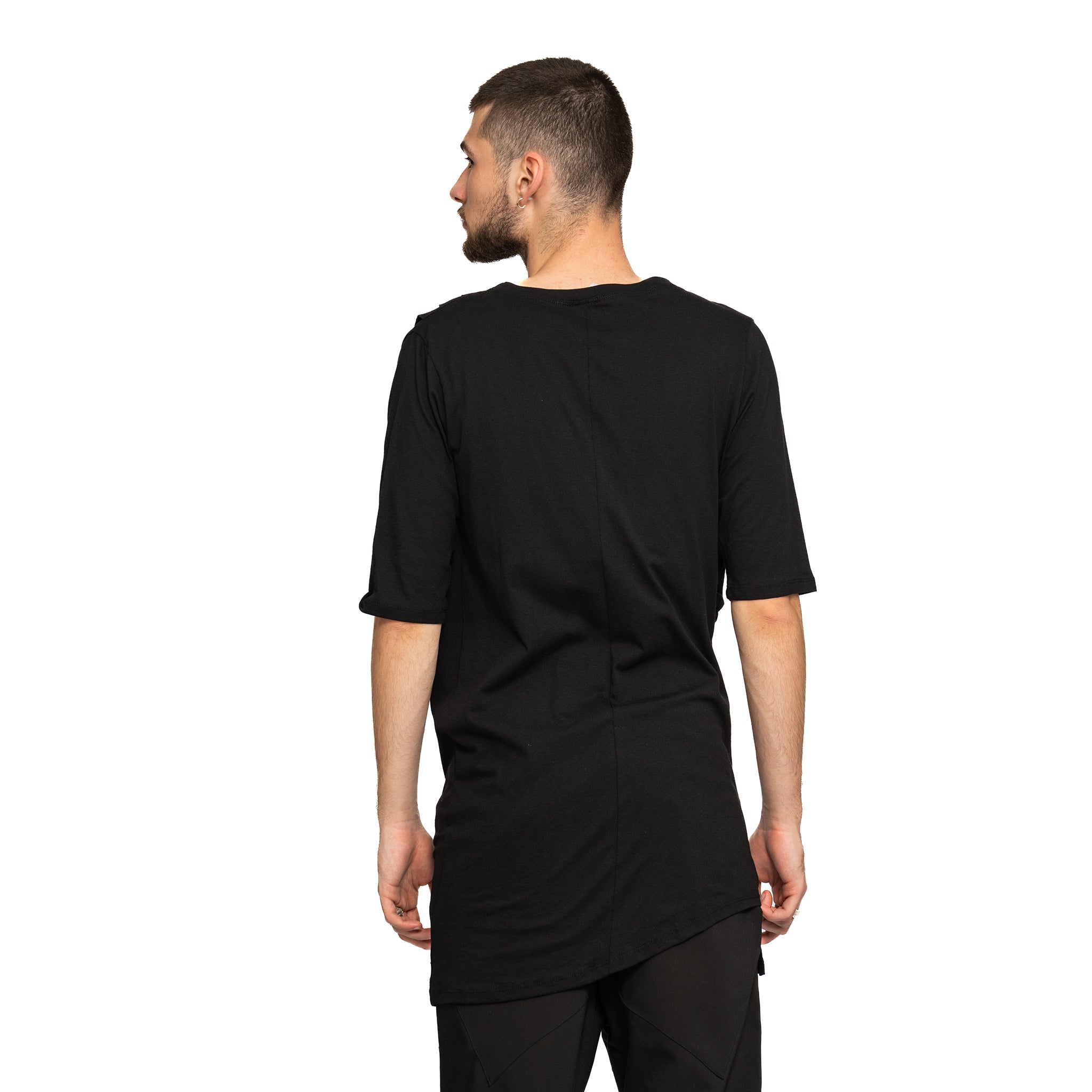 vagabond reflectss asimetrix Tricou negru long line cu drapaje