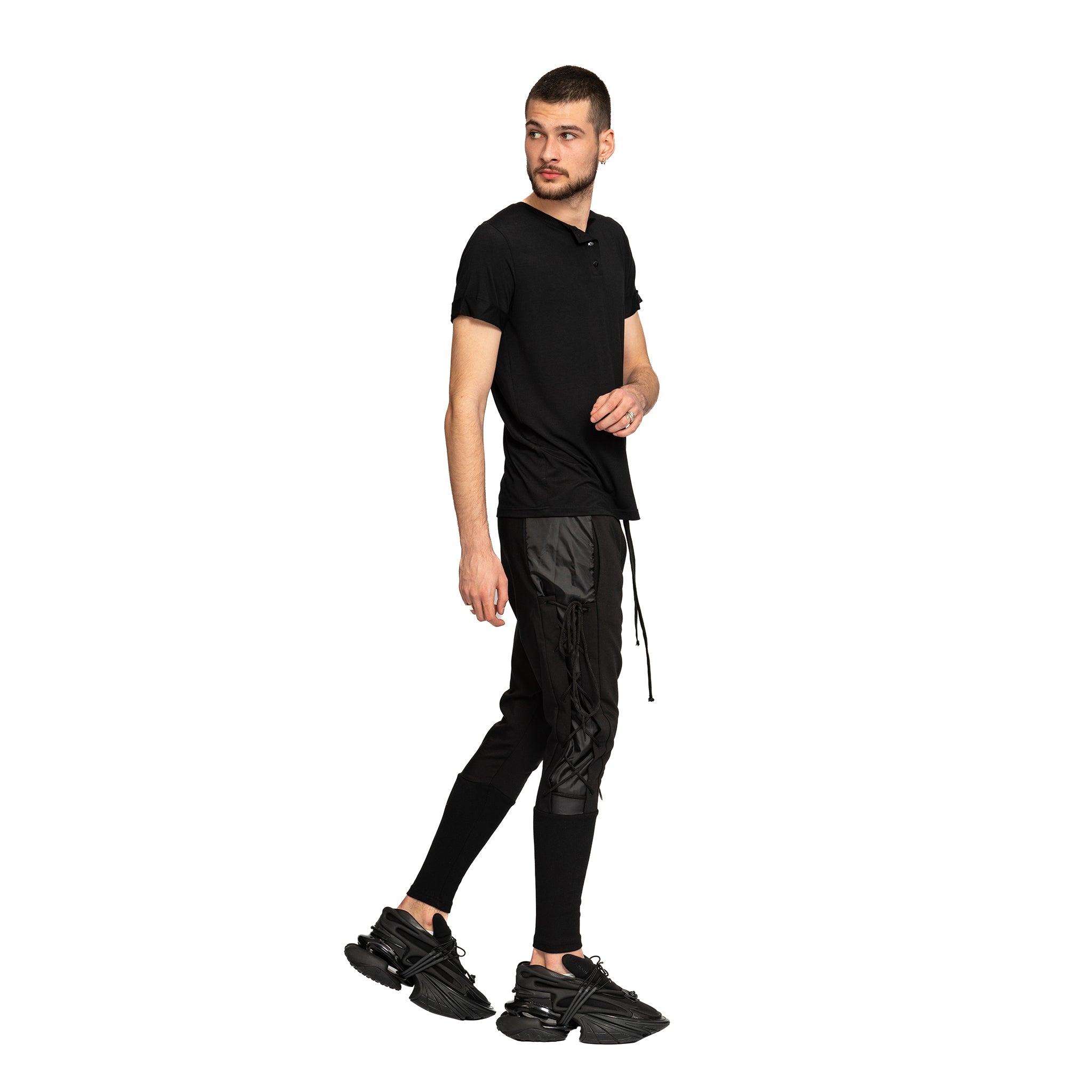 vagabond reflectss tricou negru barbatesc cu nasturi pe decolteu