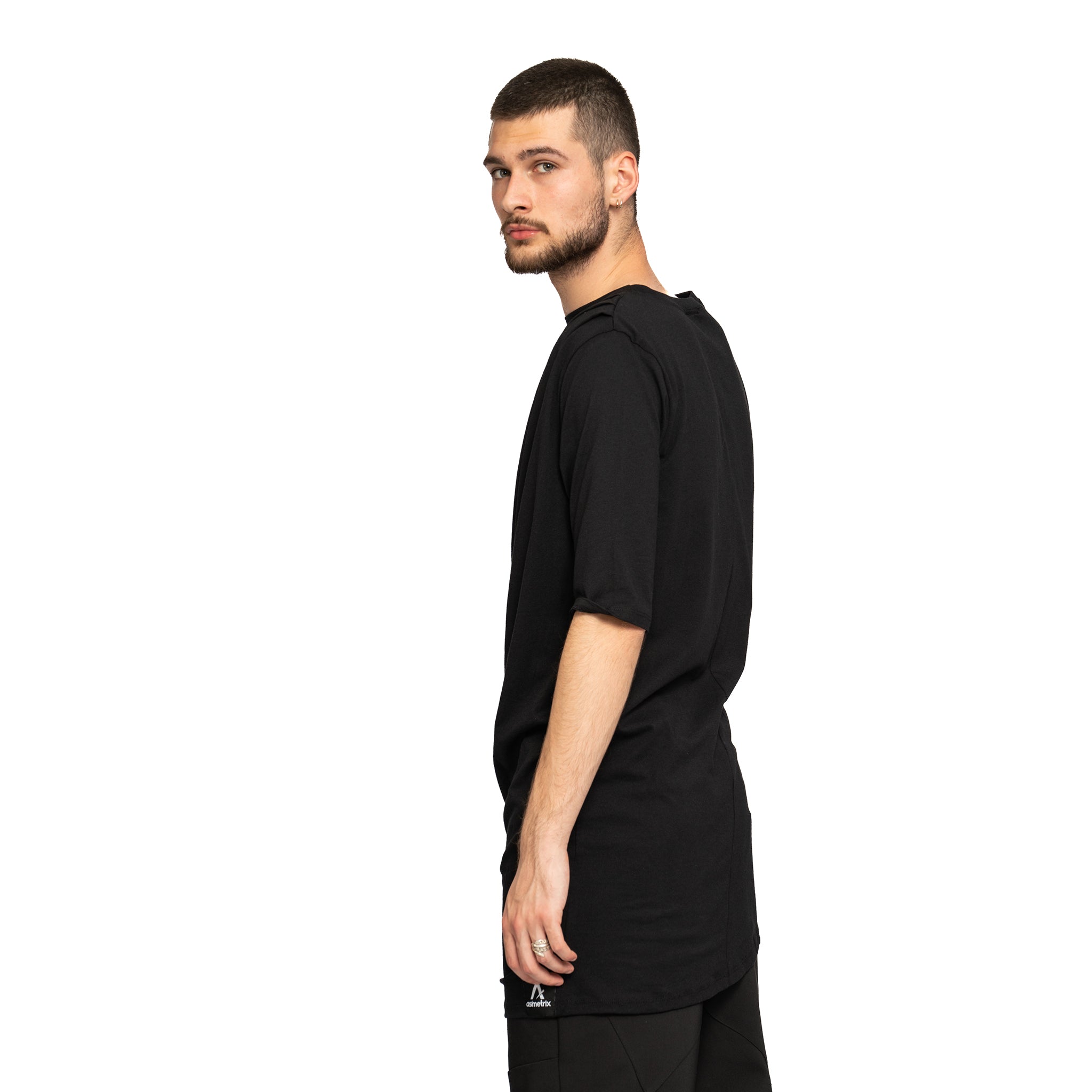 vagabond reflectss asimetrix Tricou negru long line cu drapaje