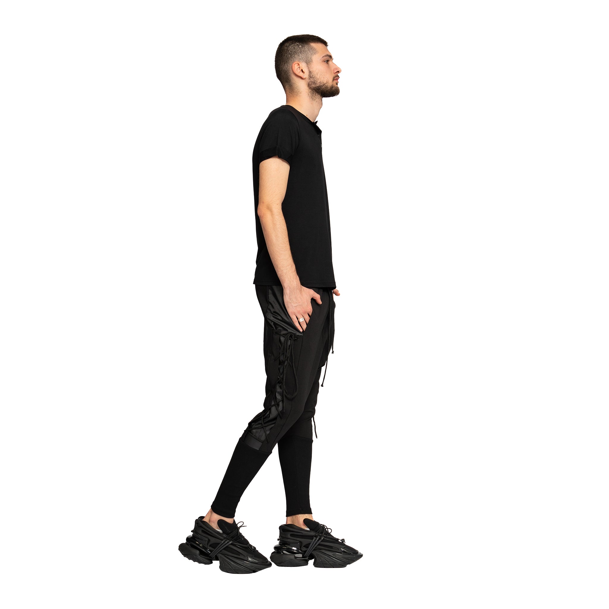 vagabond reflectss tricou negru barbatesc cu nasturi pe decolteu