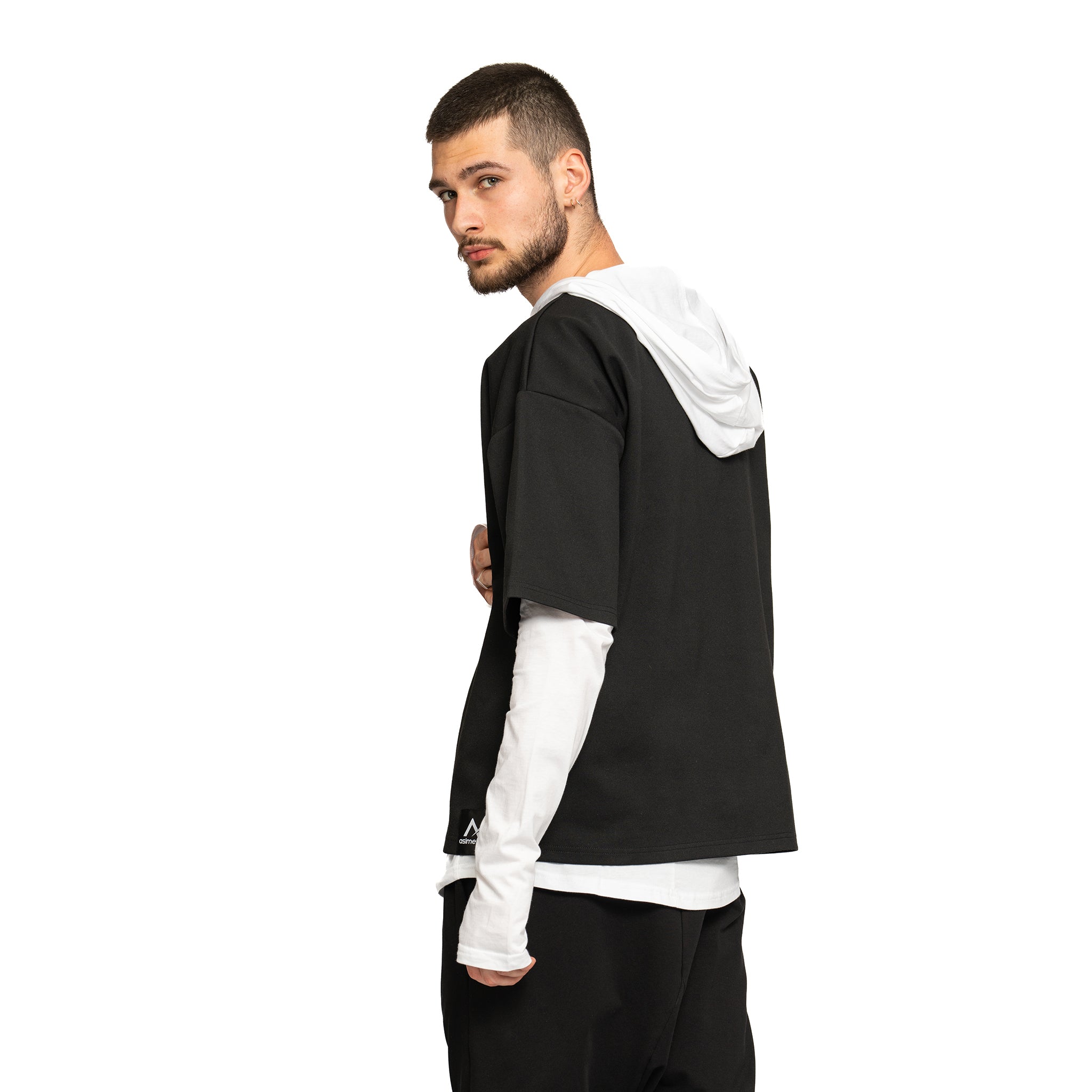 vagabond reflectss asimetrix Bluza neagra supradimensionata cu maneca larga pana la cot