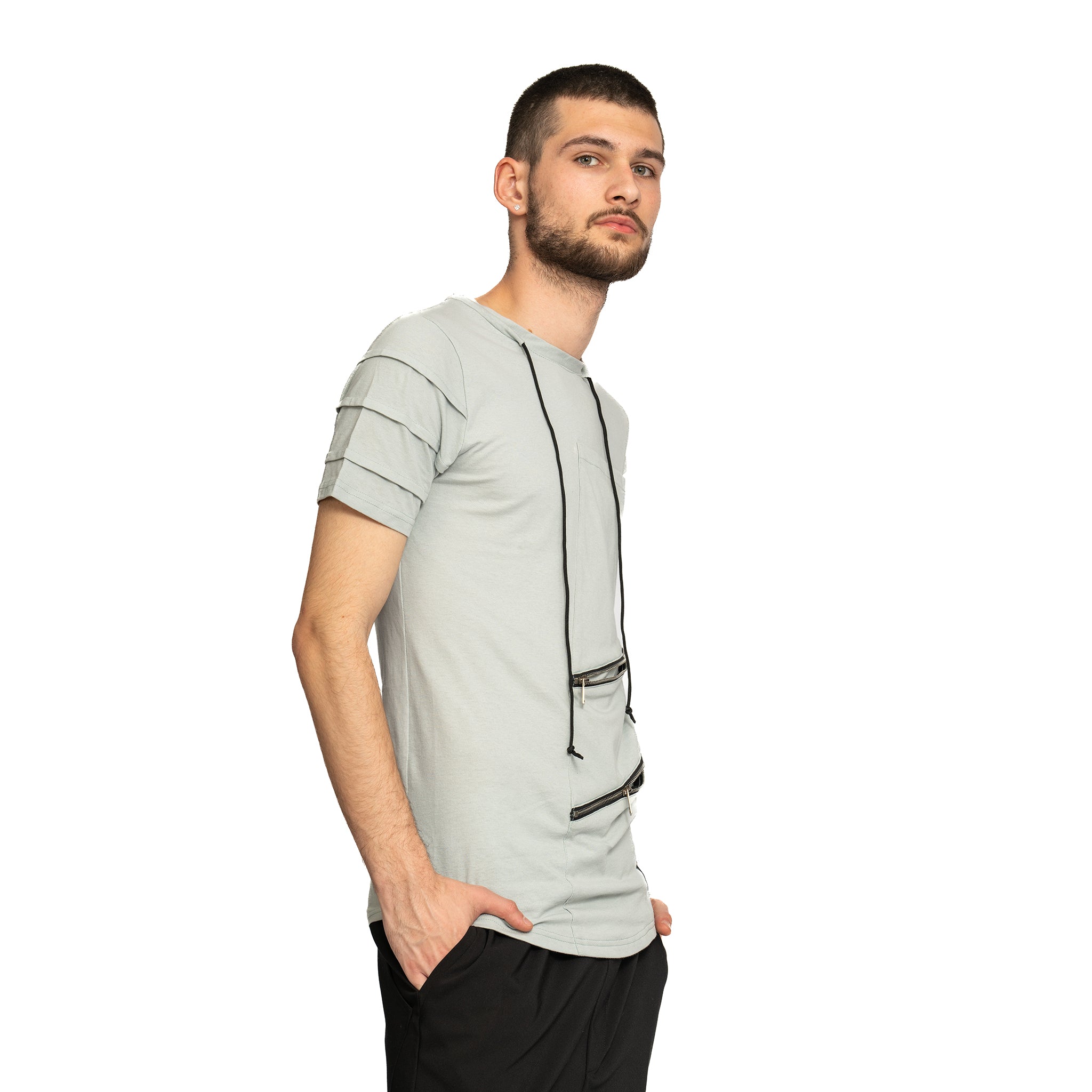 vagabond reflectss tricou cu snur si buzunare oblice cu fermoar