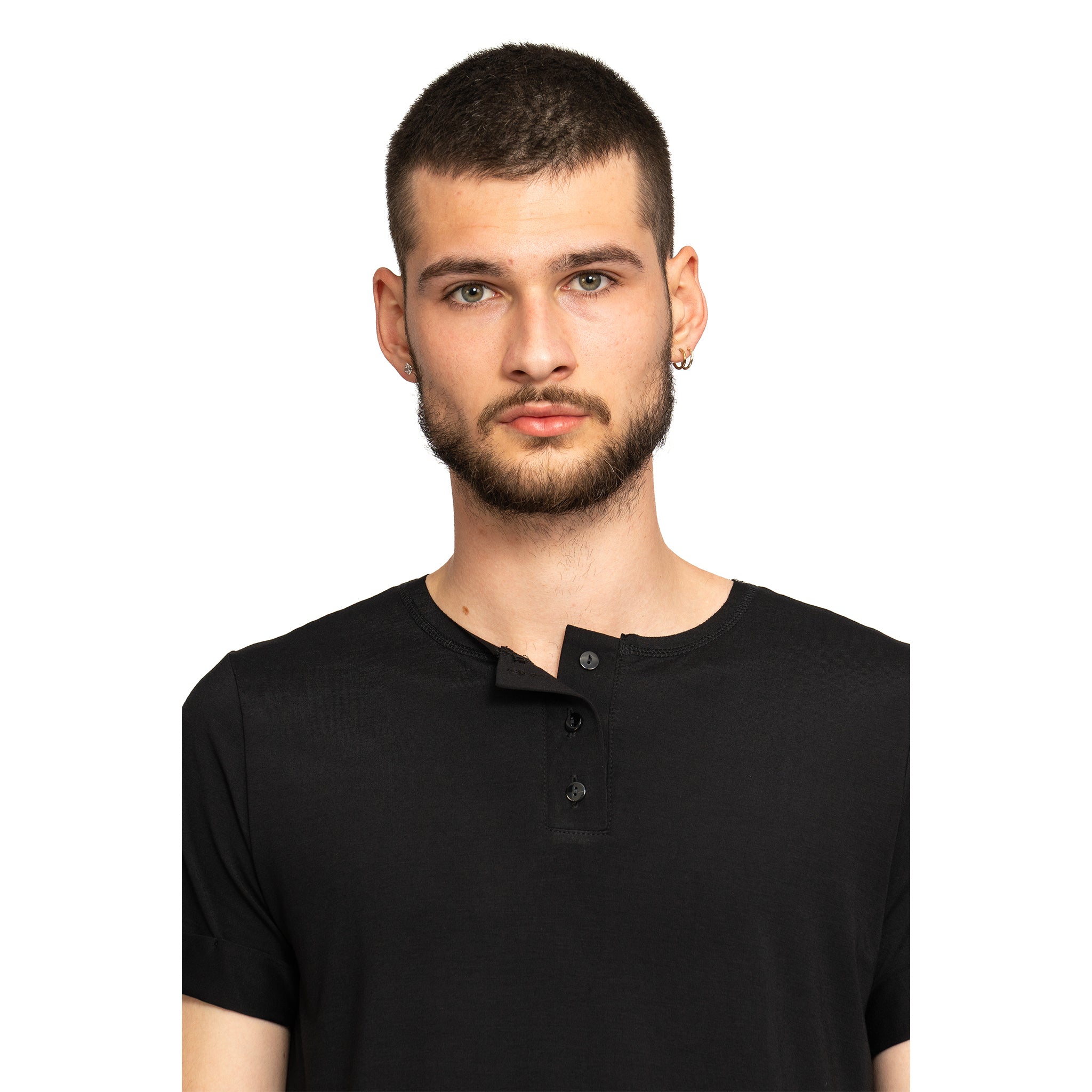 vagabond reflectss tricou negru barbatesc cu nasturi pe decolteu