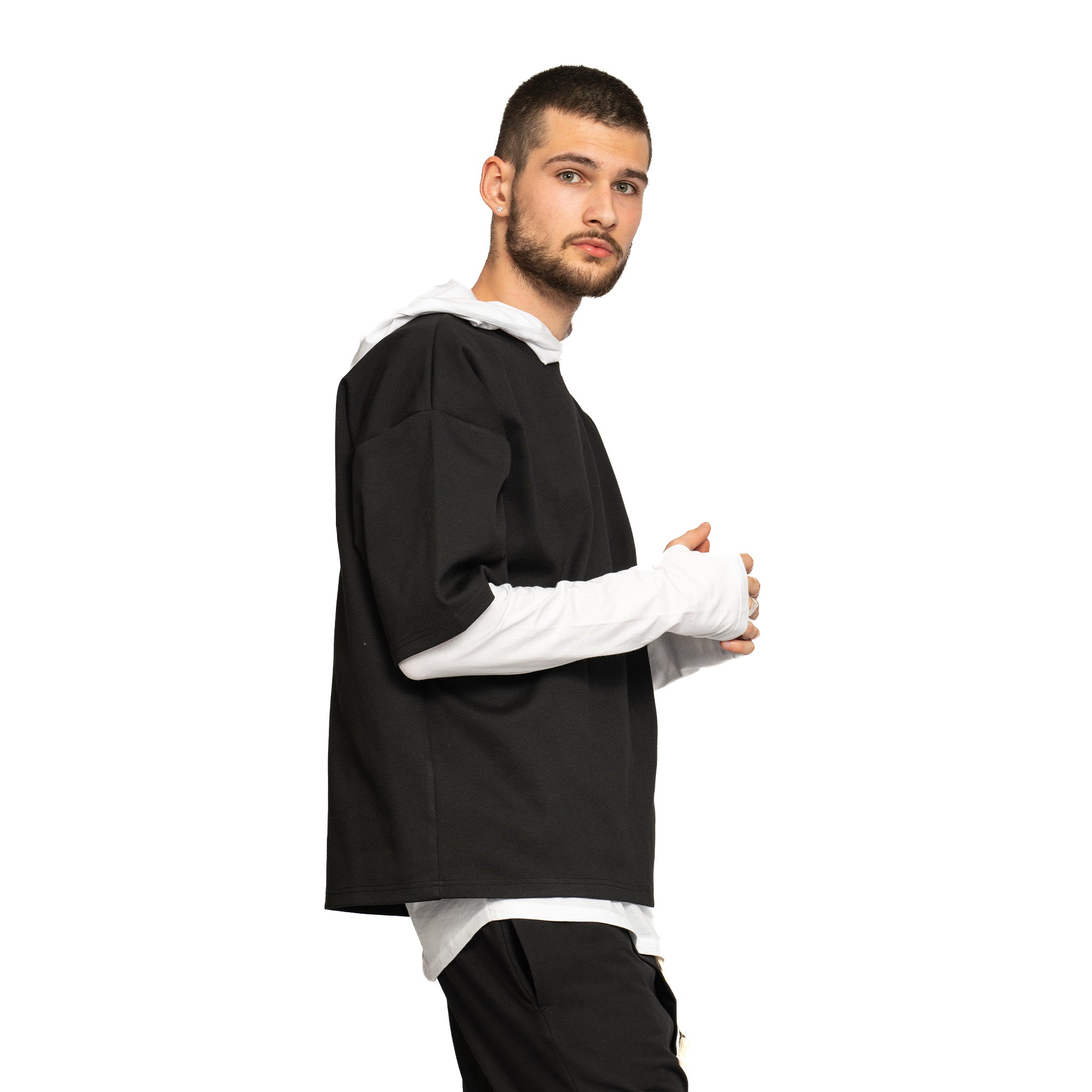 vagabond reflectss asimetrix Bluza neagra supradimensionata cu maneca larga pana la cot